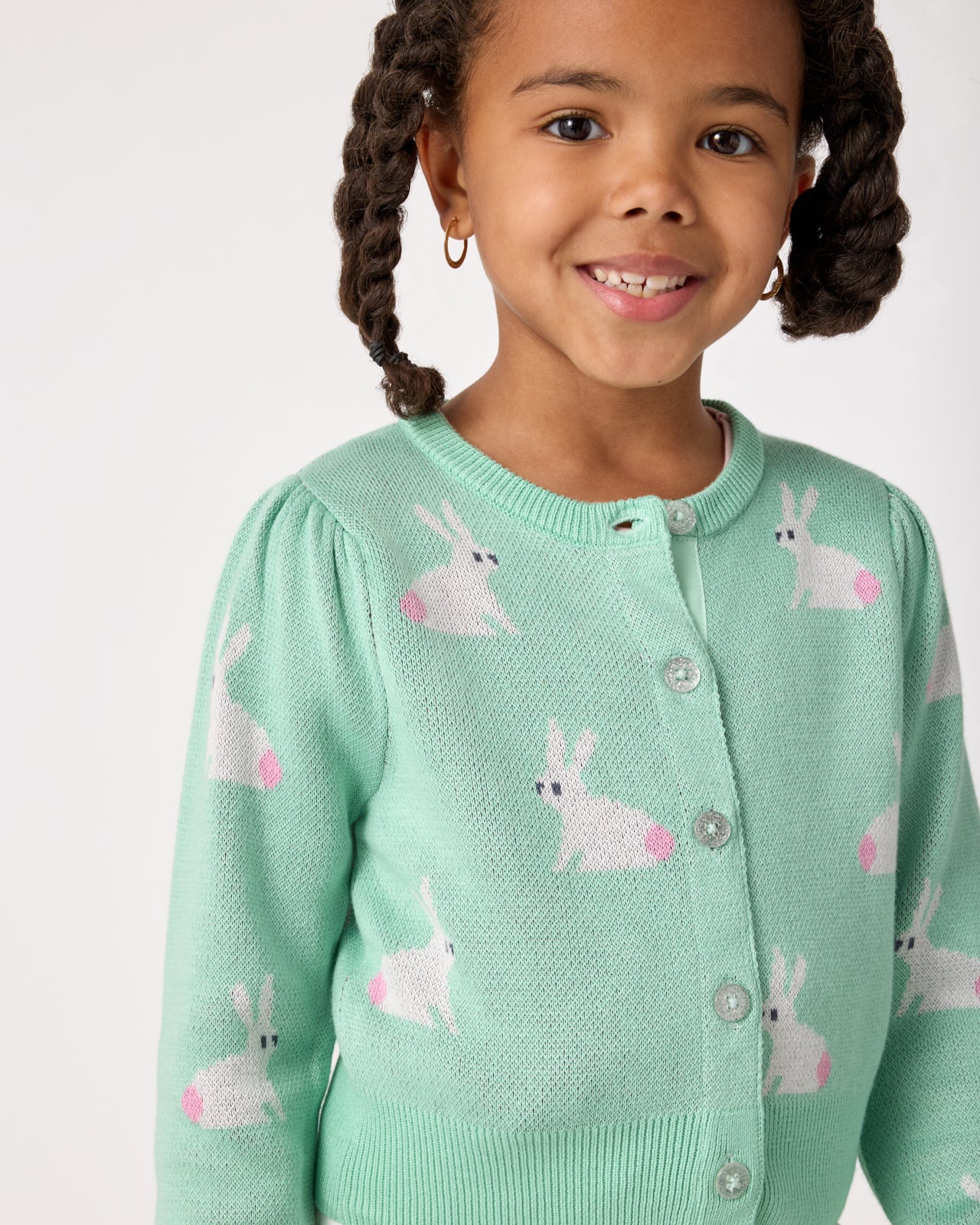 Blush Bunnies Puff Sleeve Cardigan Sweater - Image 3