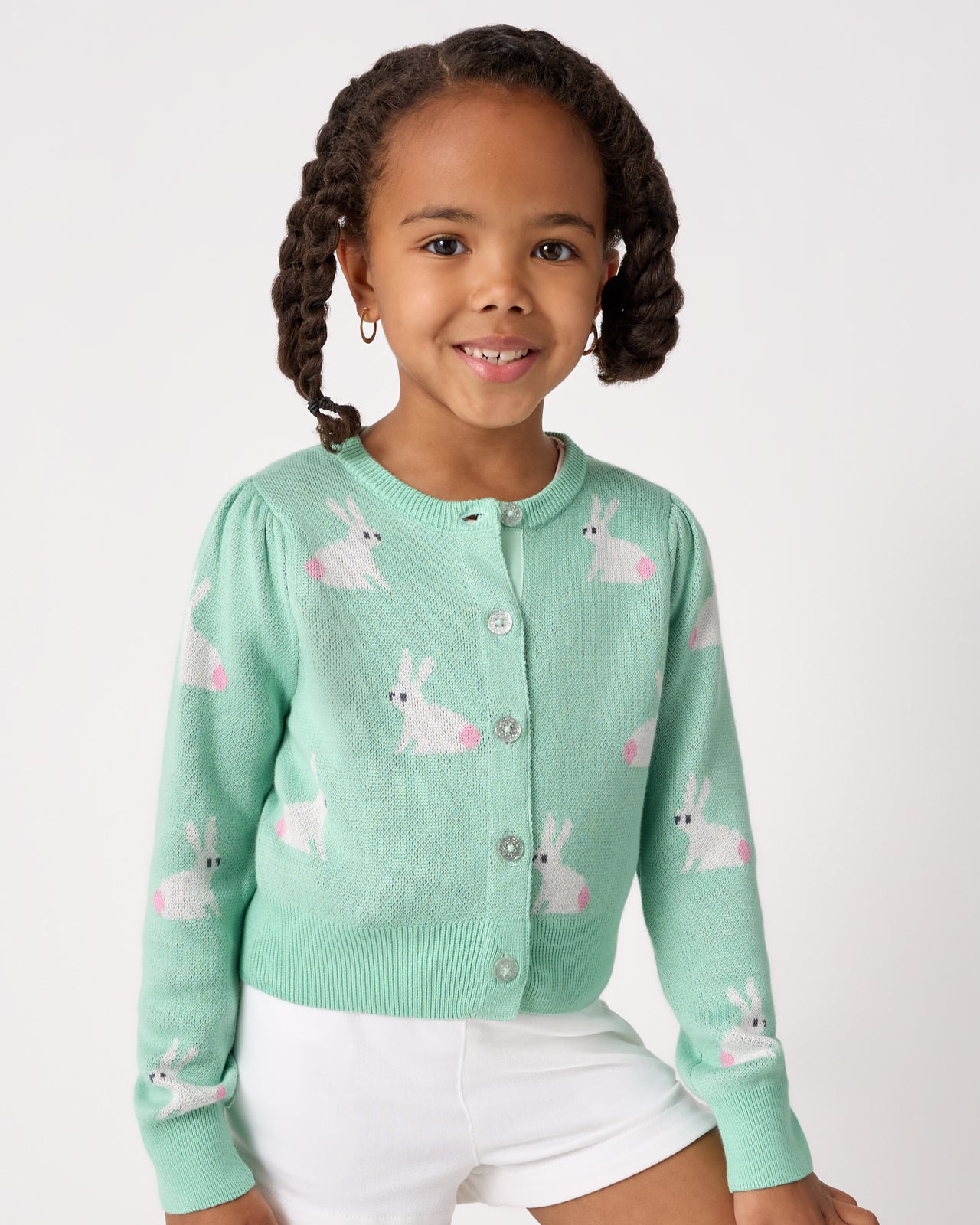 Blush Bunnies Puff Sleeve Cardigan Sweater