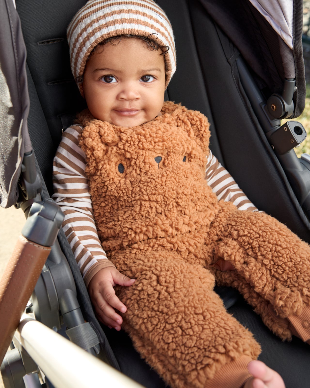 Chestnut Brown Sherpa Baby Overall Romper - Image 2