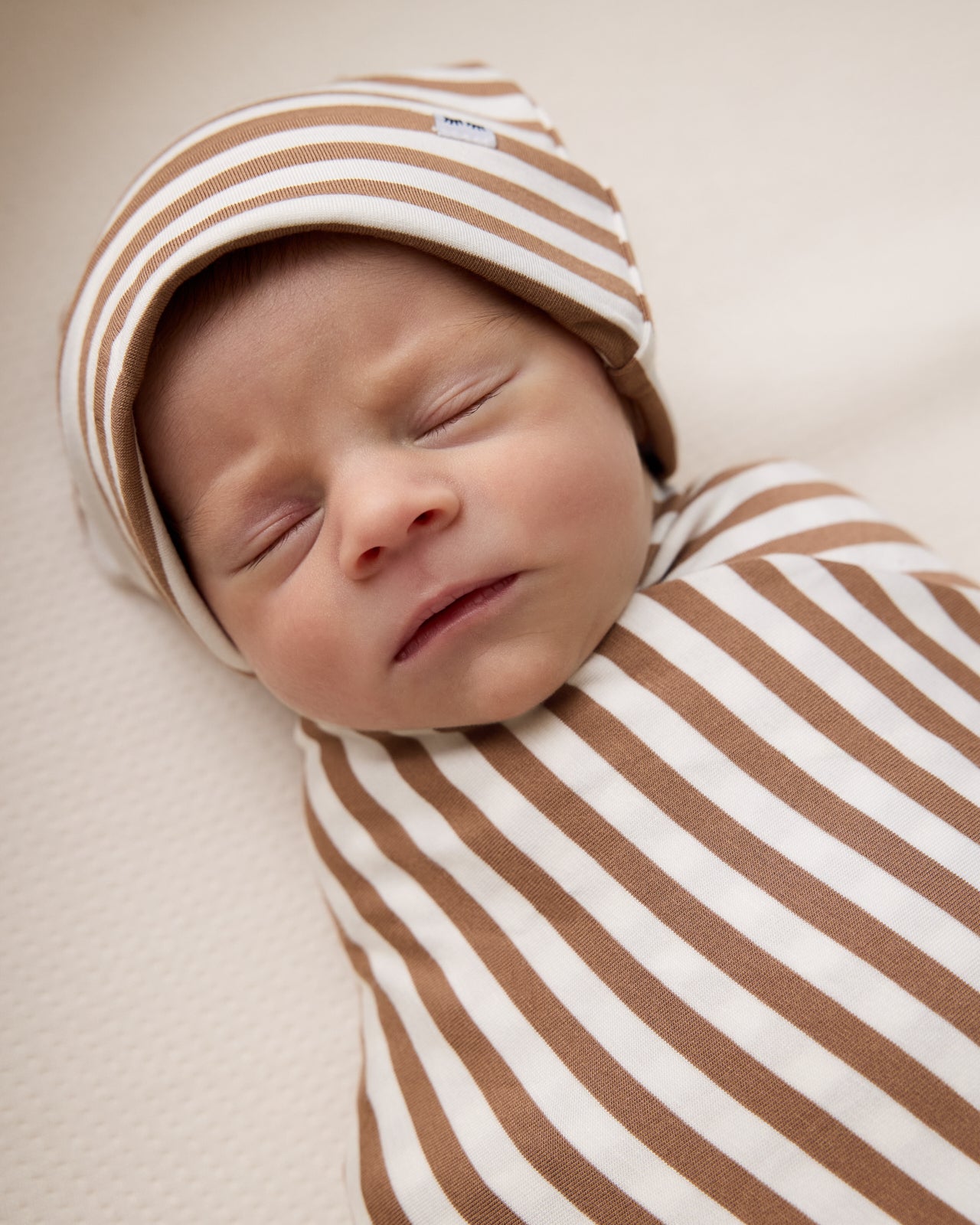 Chestnut Brown Stripe Swaddle & Infant Beanie Set - Image 2