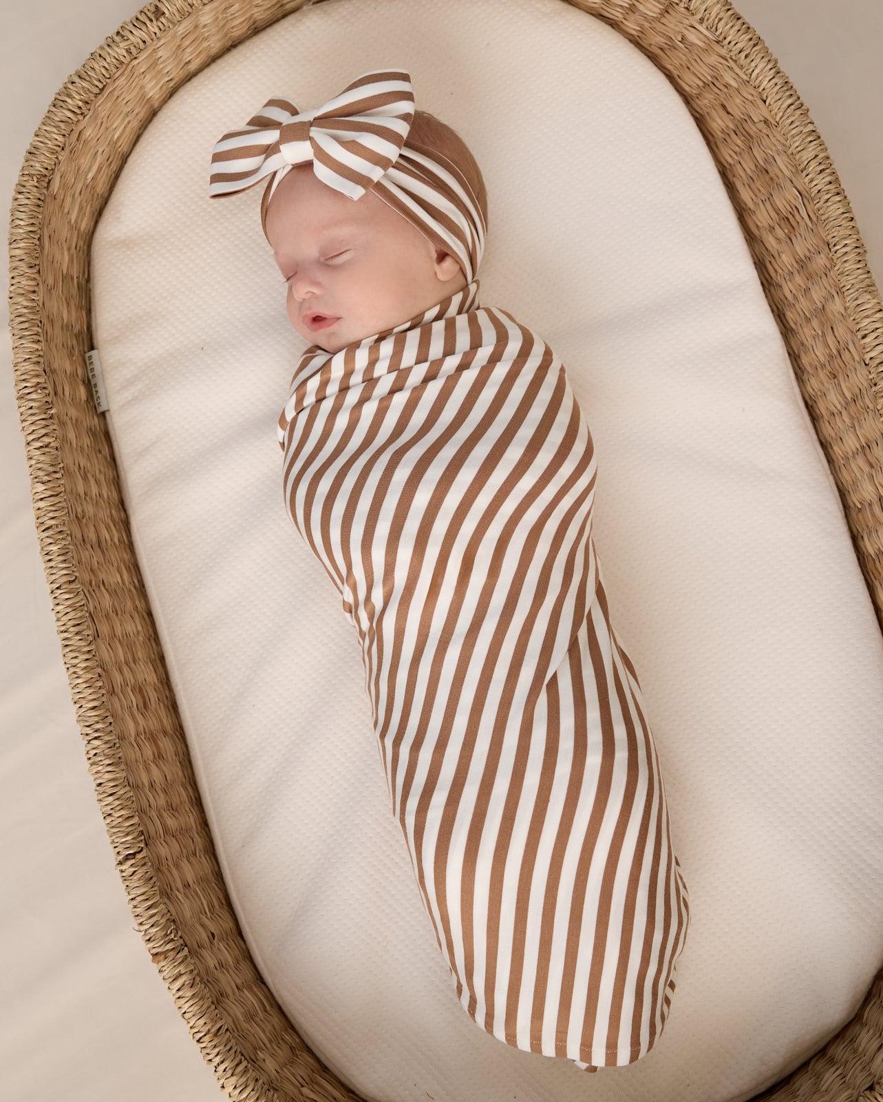 Chestnut Brown Stripe Swaddle & Luxe Bow Headband Set - Image 3
