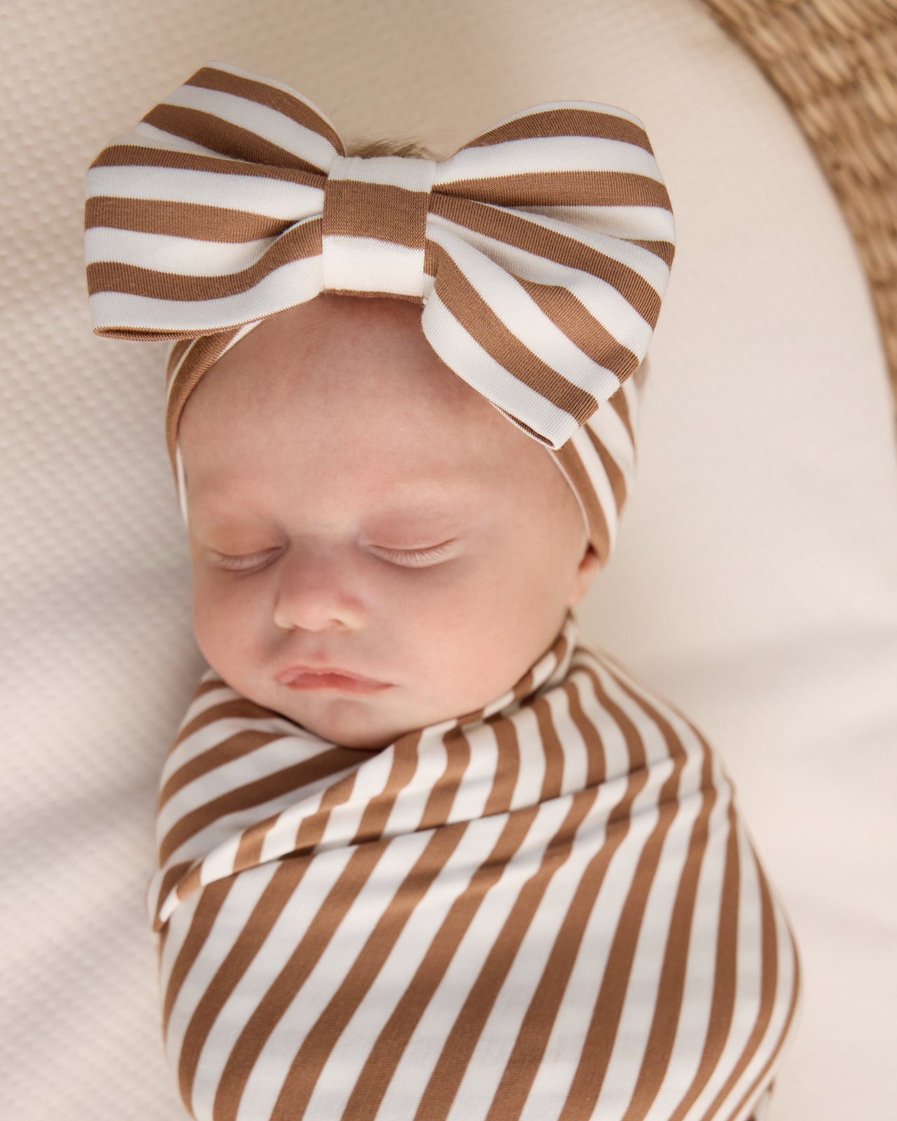 Chestnut Brown Stripe Swaddle & Luxe Bow Headband Set - Image 2