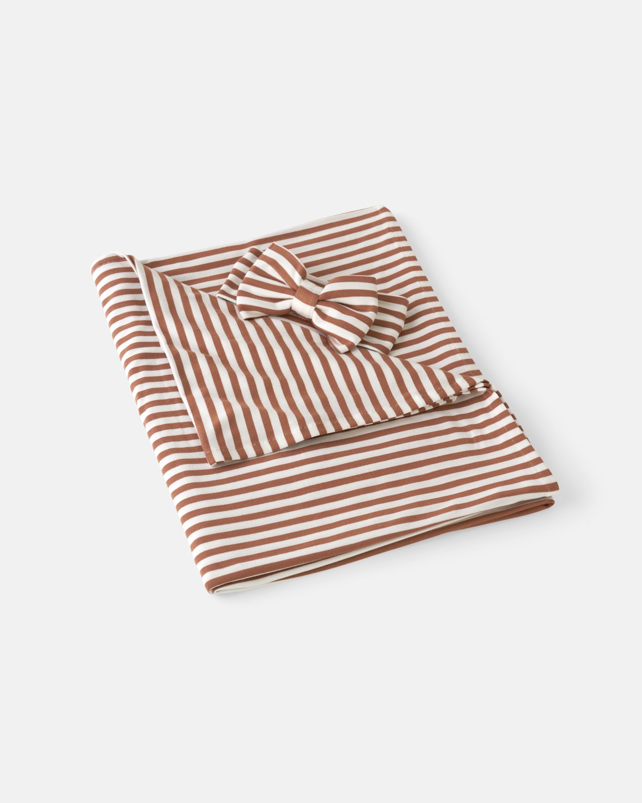 Chestnut Brown Stripe Swaddle & Luxe Bow Headband Set - Image 5