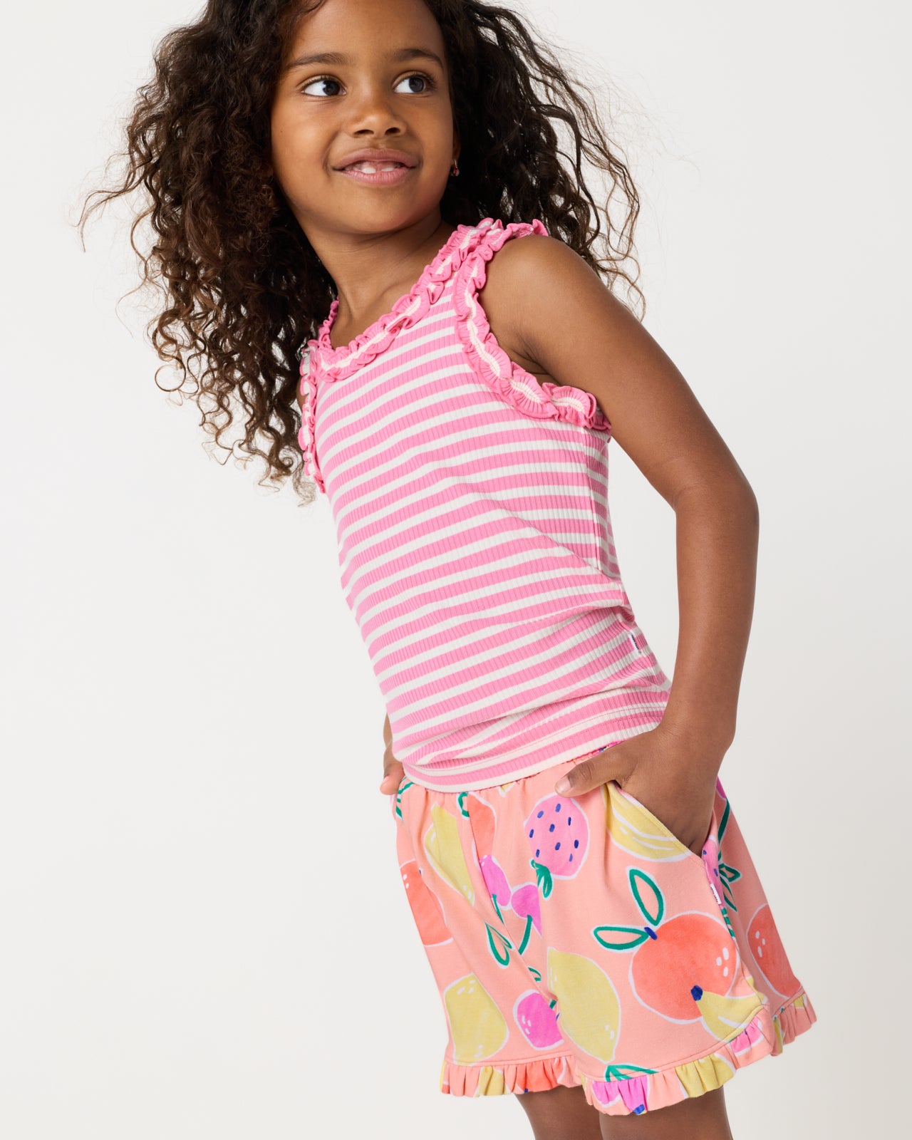 Sweet Pink Stripe Ribbed Ruffle Tank - Image 3