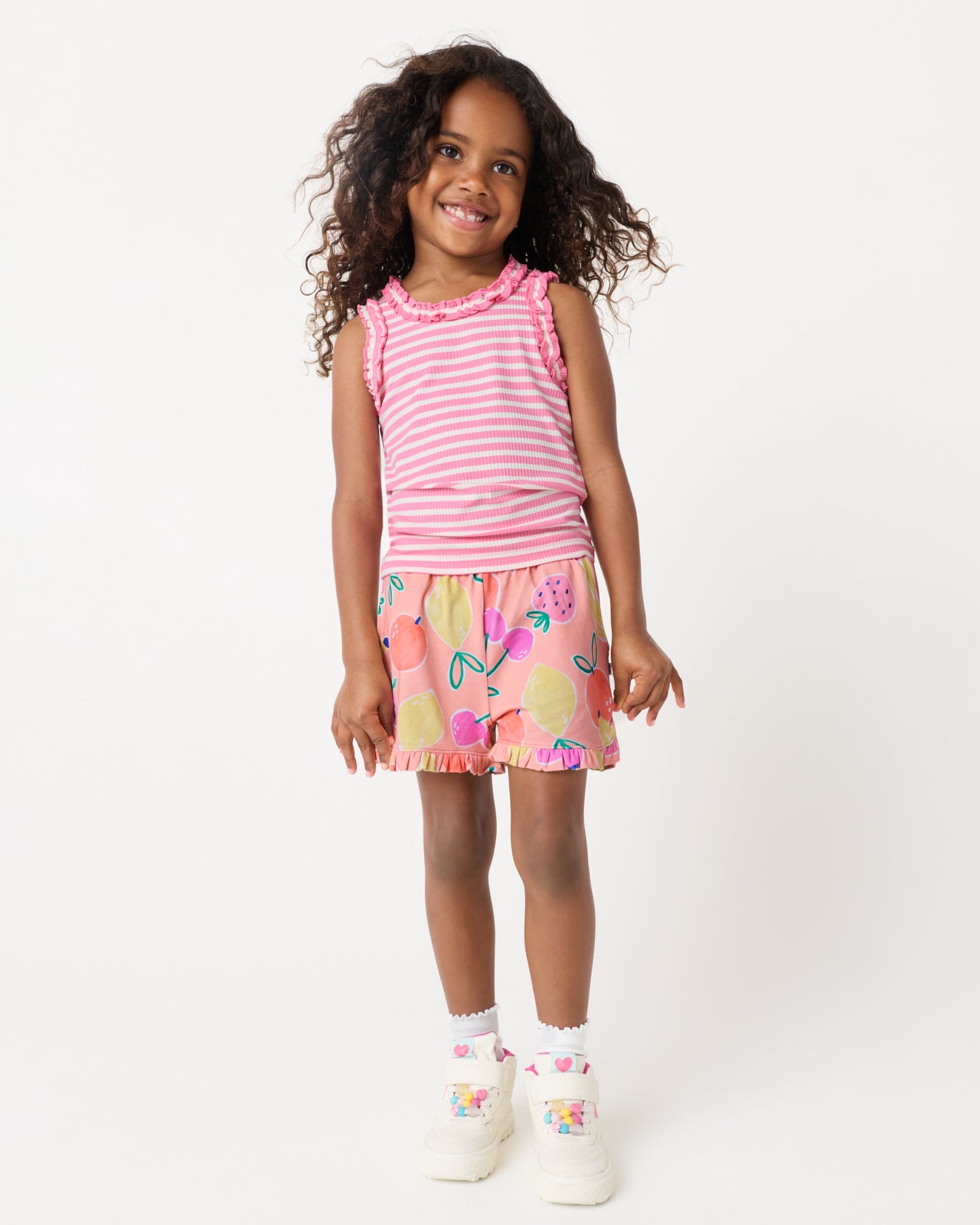 Sweet Pink Stripe Ribbed Ruffle Tank - Image 4
