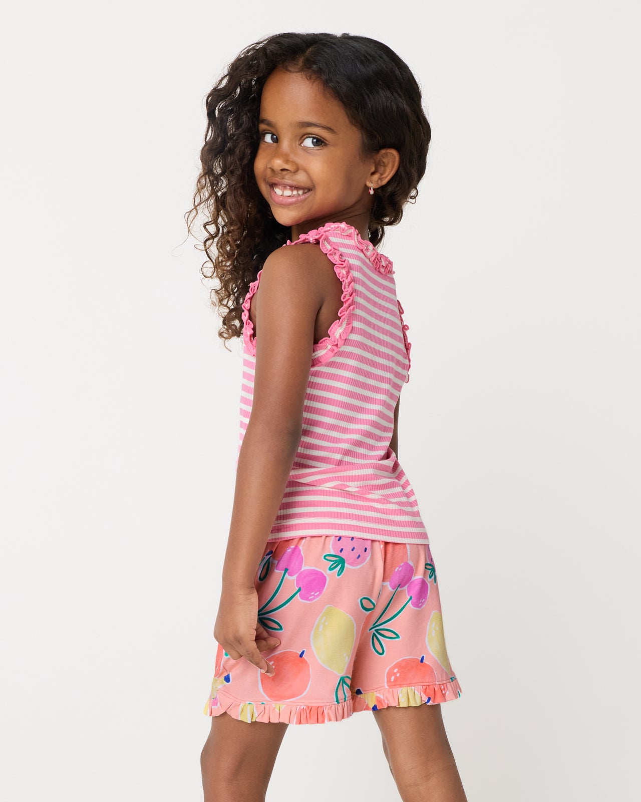 Sweet Pink Stripe Ribbed Ruffle Tank