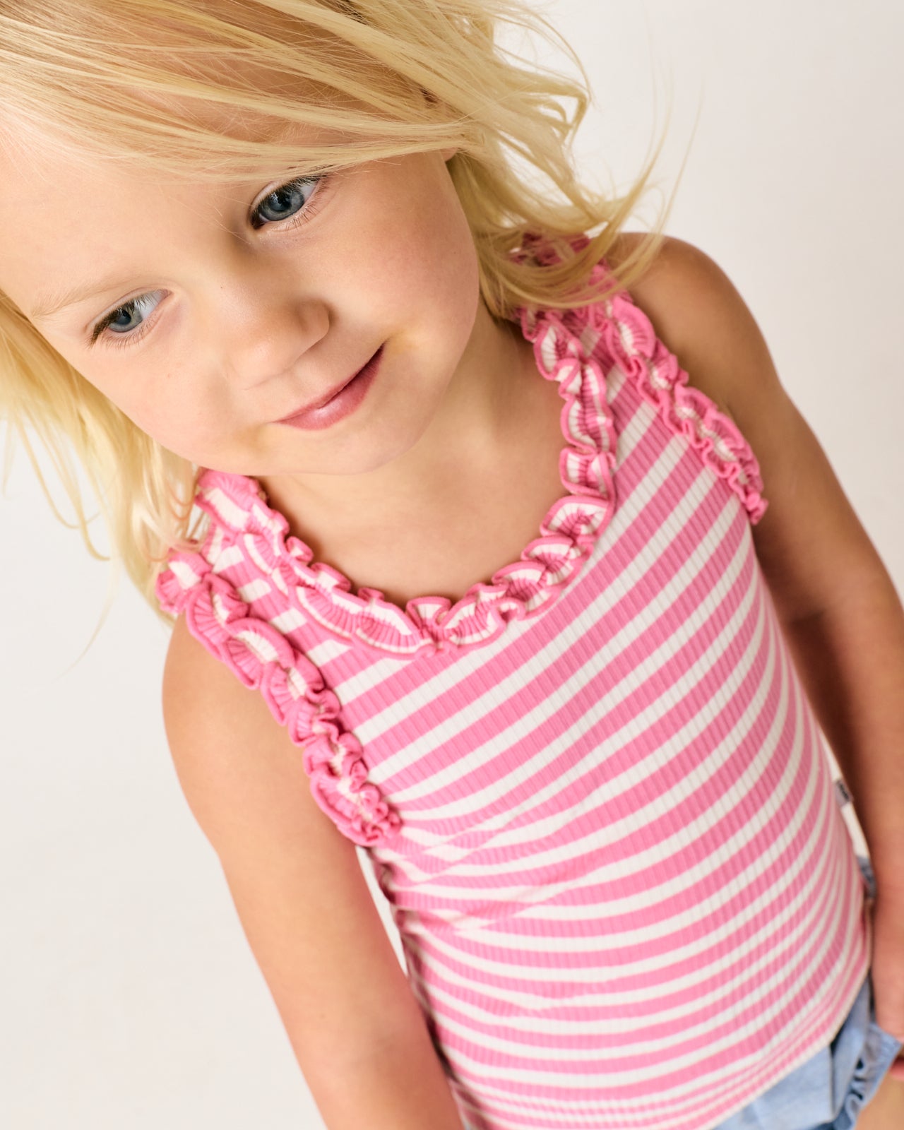 Sweet Pink Stripe Ribbed Ruffle Tank - Image 2