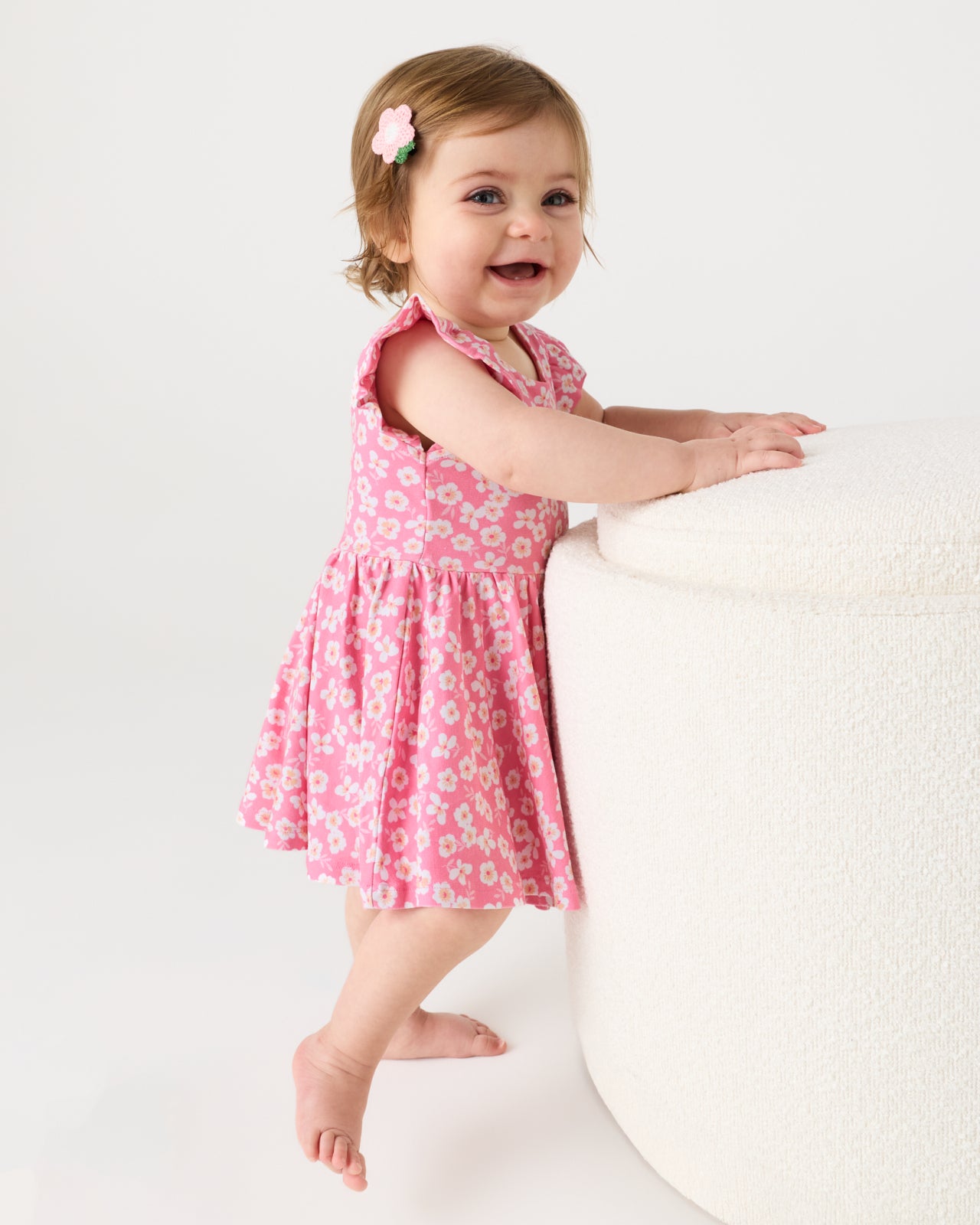 Sweet Pink Petals Flutter Twirl Dress with Bodysuit