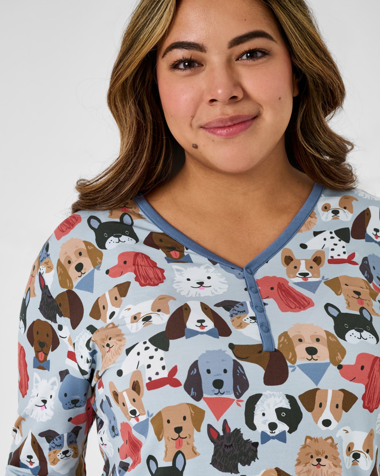 Gray Puppy Parade Women's Long Sleeve Pajama Top - Image 2