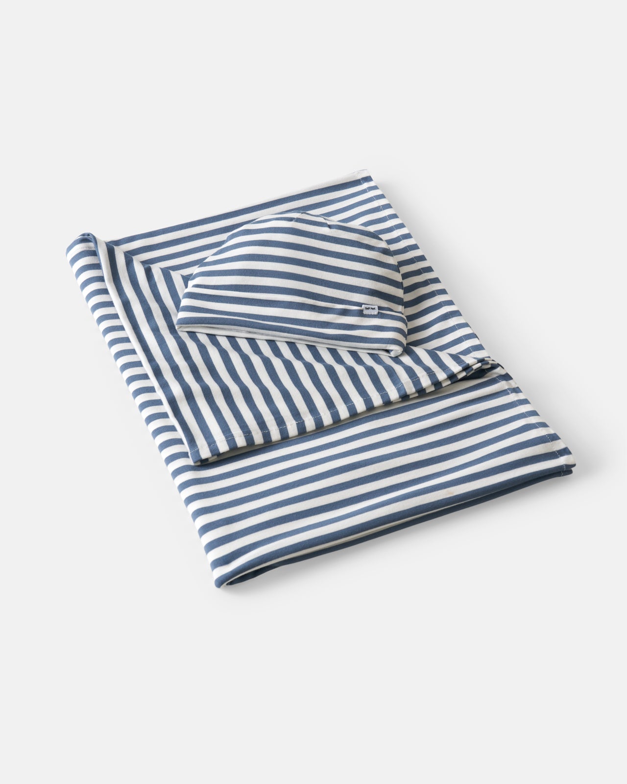 Hazy Blue Stripe Swaddle & Infant Beanie Set - Image 3