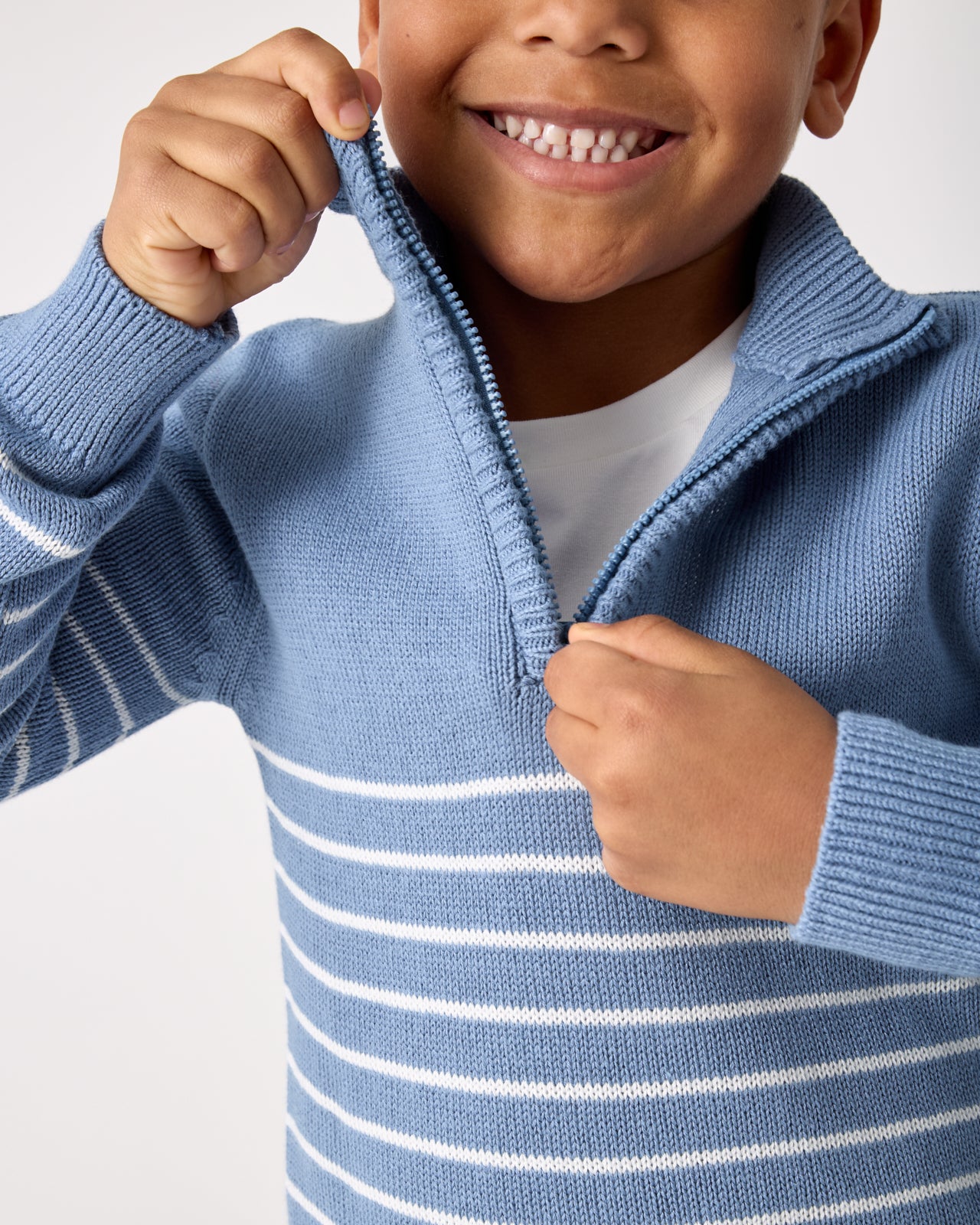 Infinite Blue Stripe Zip Sweater - Image 2