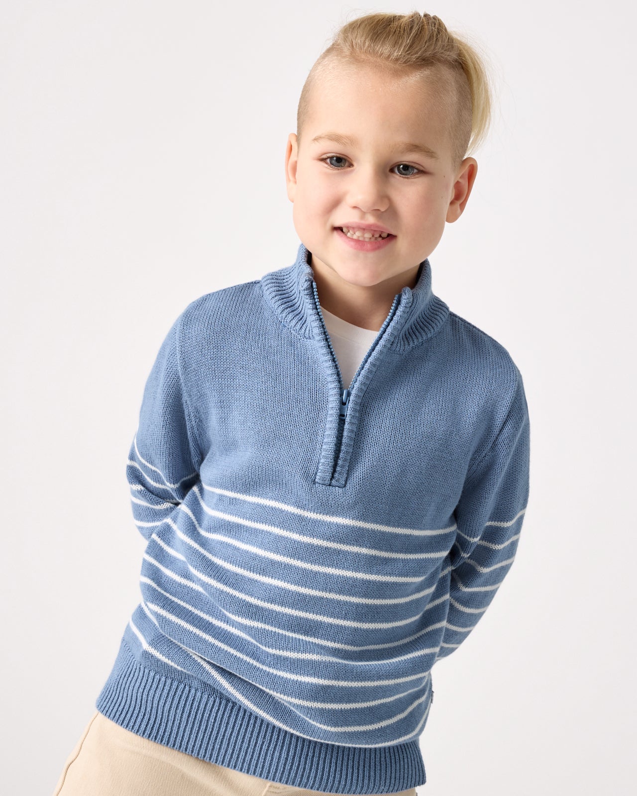 Infinite Blue Stripe Zip Sweater - Image 3