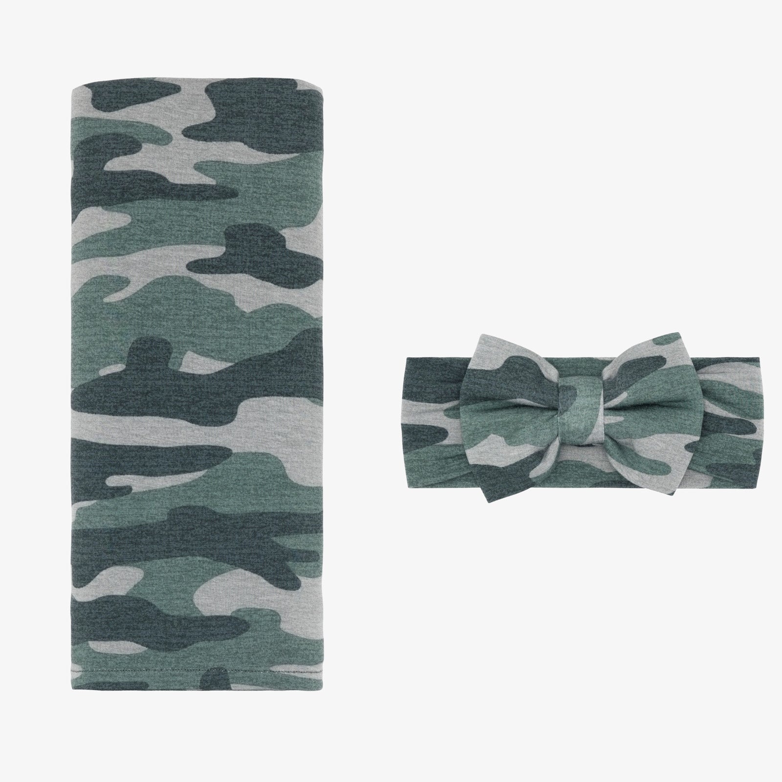 Vintage Camo Swaddle & Luxe Bow Headband Set - Image 2