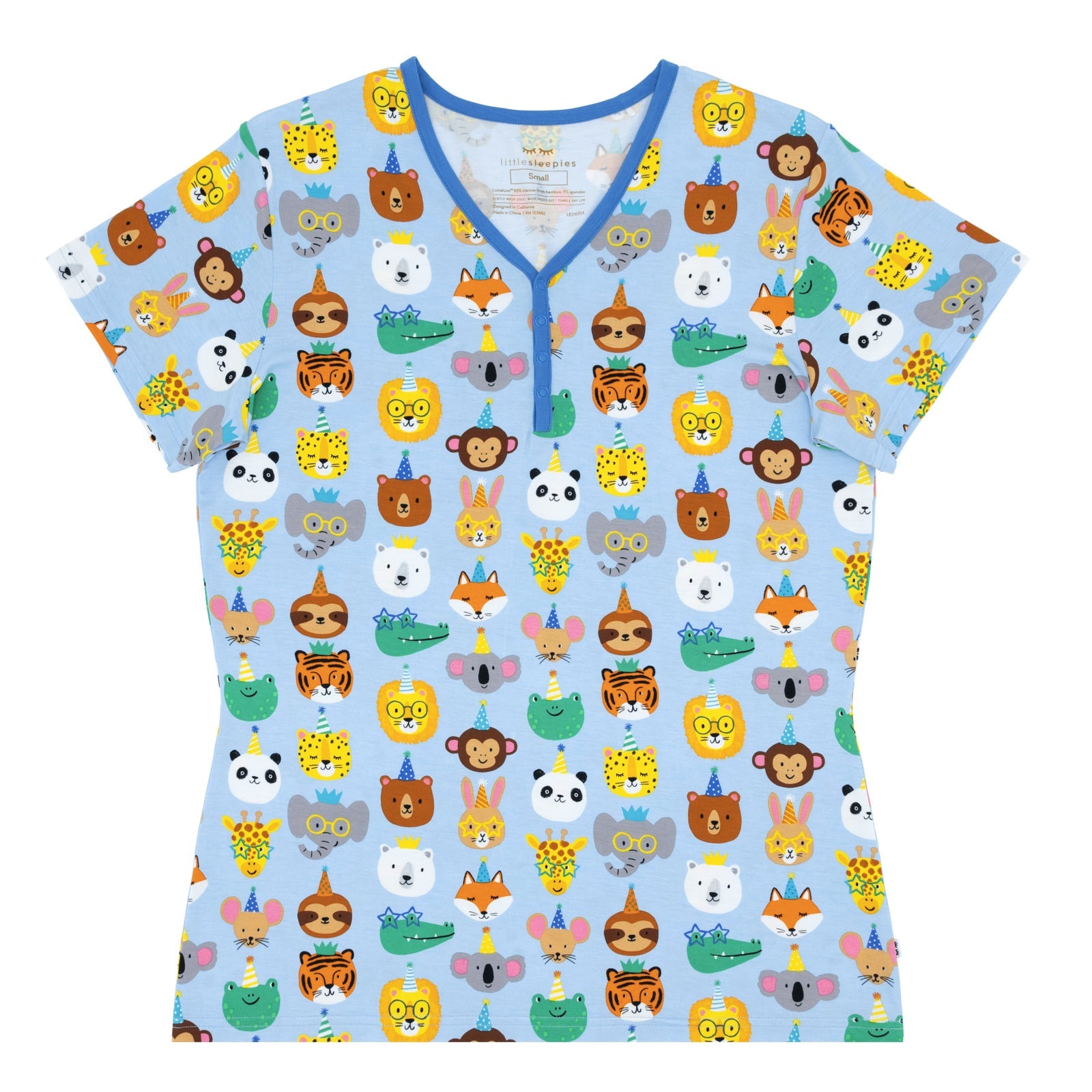Blue Party Pals Women's Short Sleeve Pajama Top - Image 5