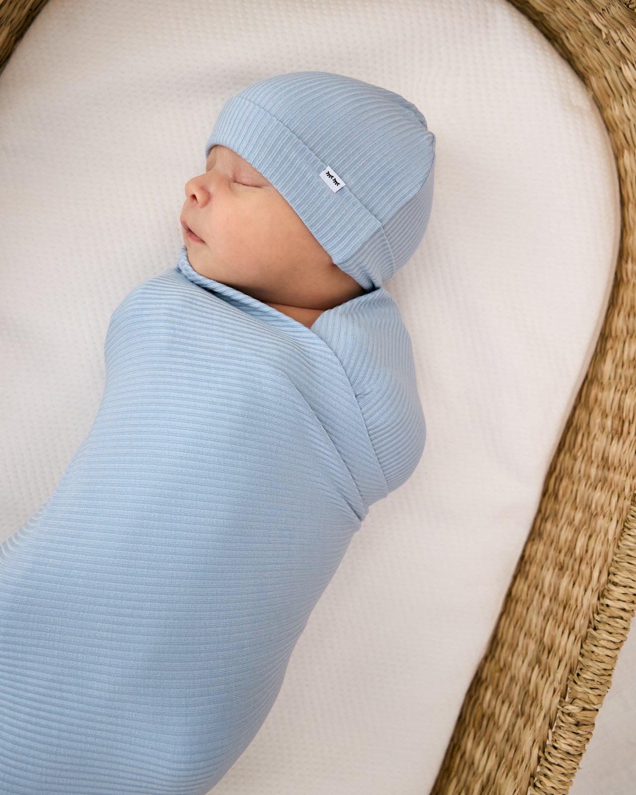 Light Fog Ribbed Swaddle & Infant Beanie Set - Image 2