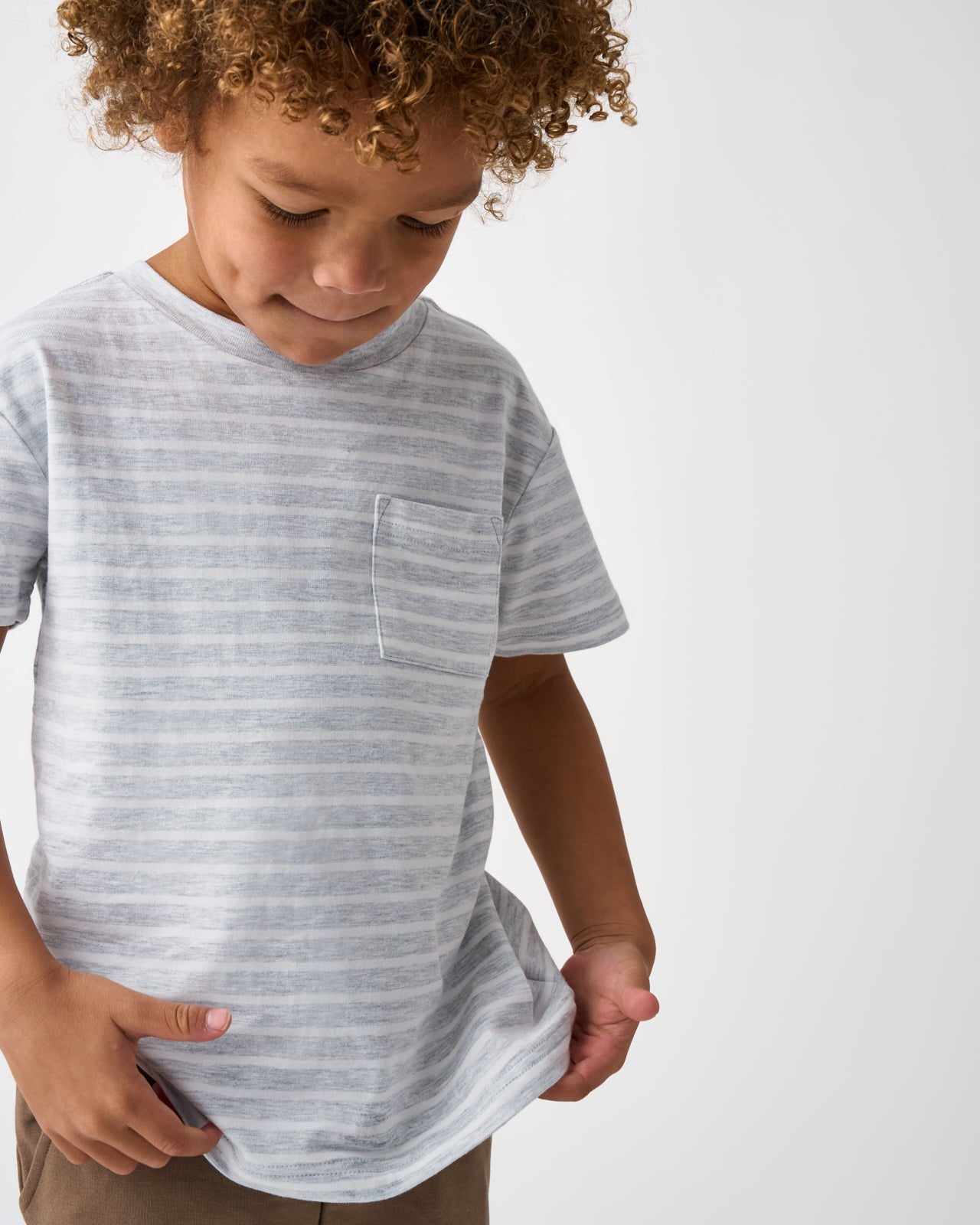 Light Heather Gray Stripe Relaxed Pocket Tee - Image 2