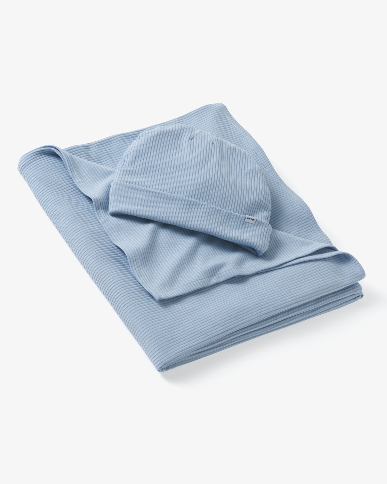 Light Fog Ribbed Swaddle & Infant Beanie Set - Image 4