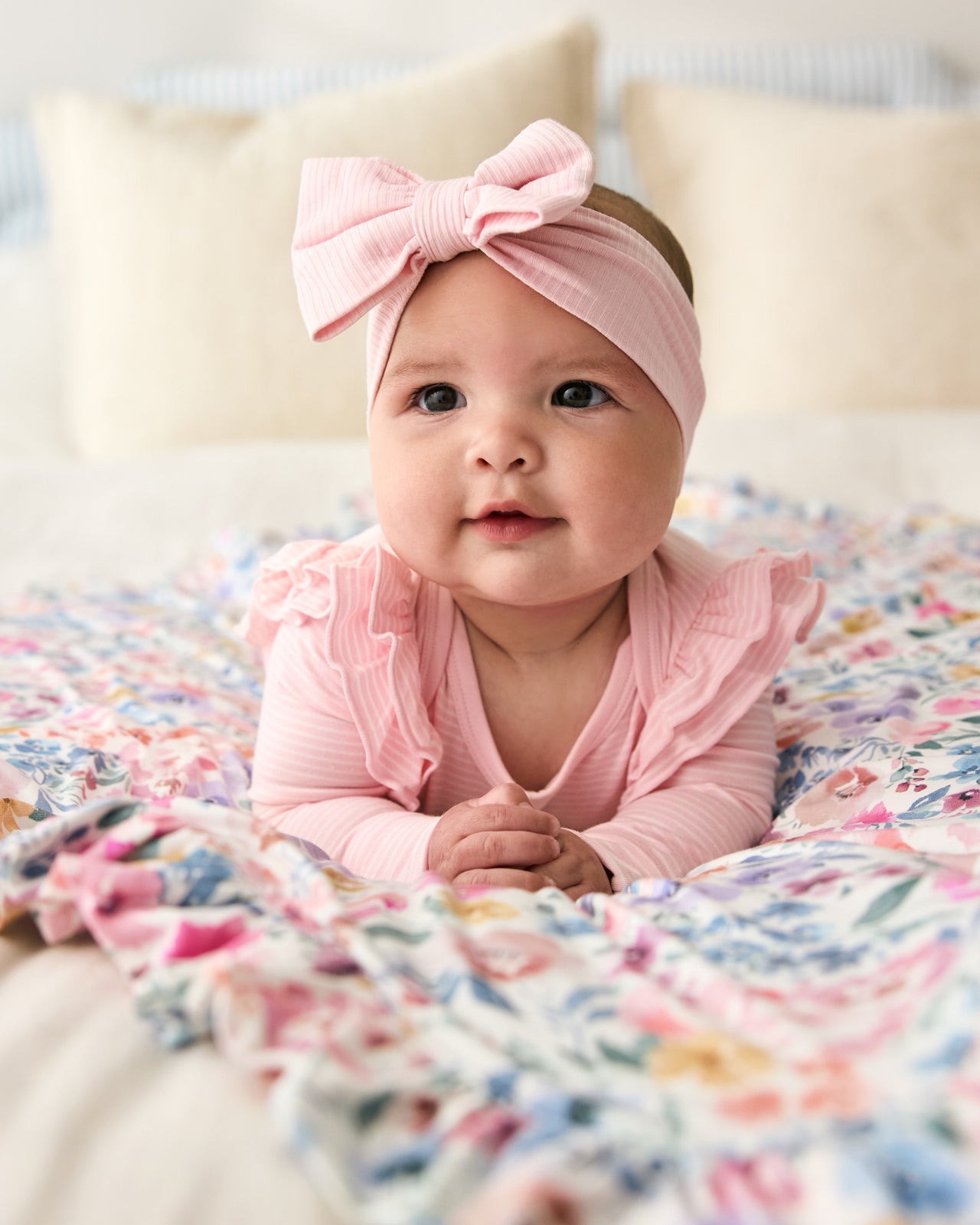 Prima Pink Ribbed Luxe Bow Headband - Image 3