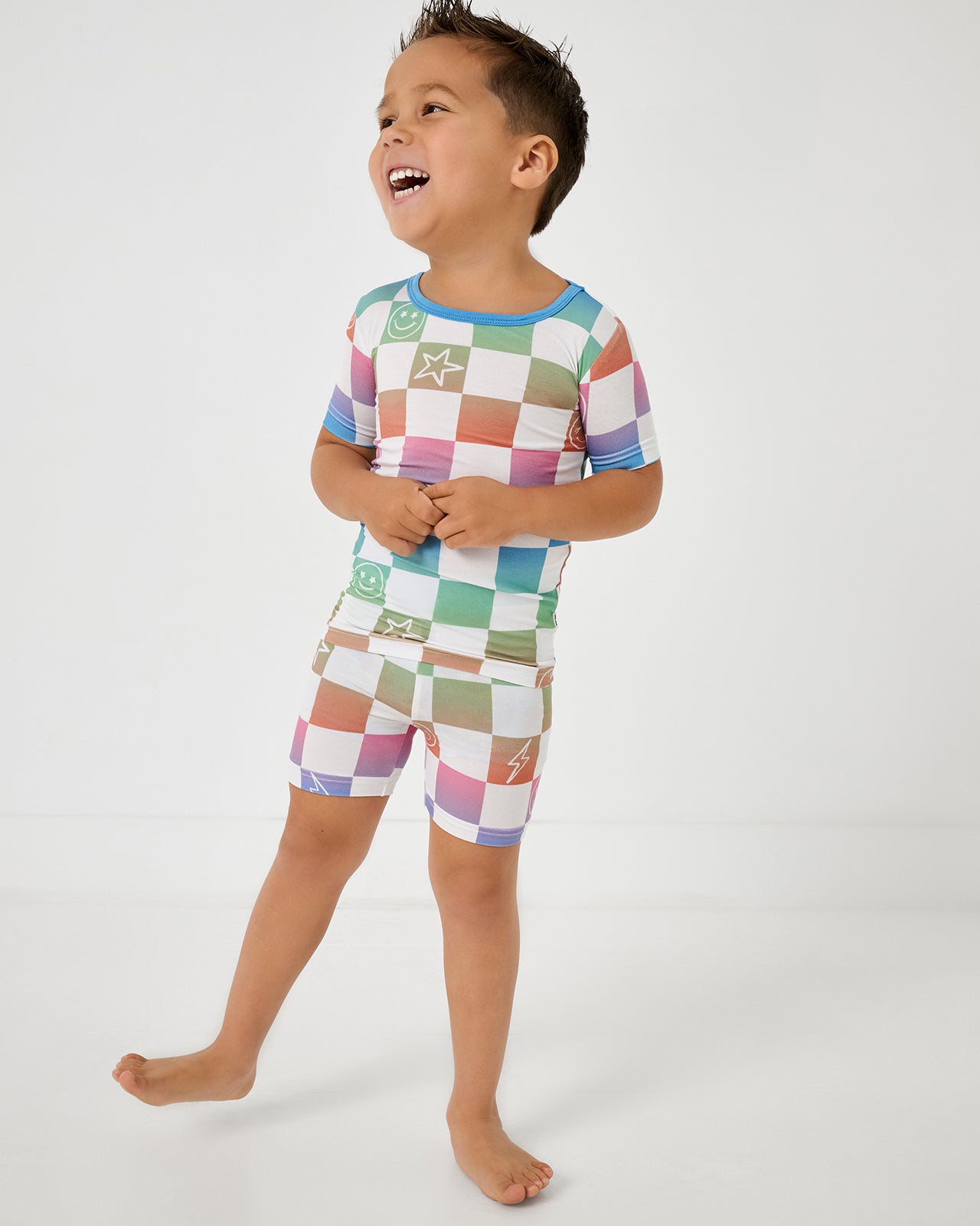 Ombre Cheery Checks Two-Piece Short Sleeve & Shorts Pajama Set - Image 2