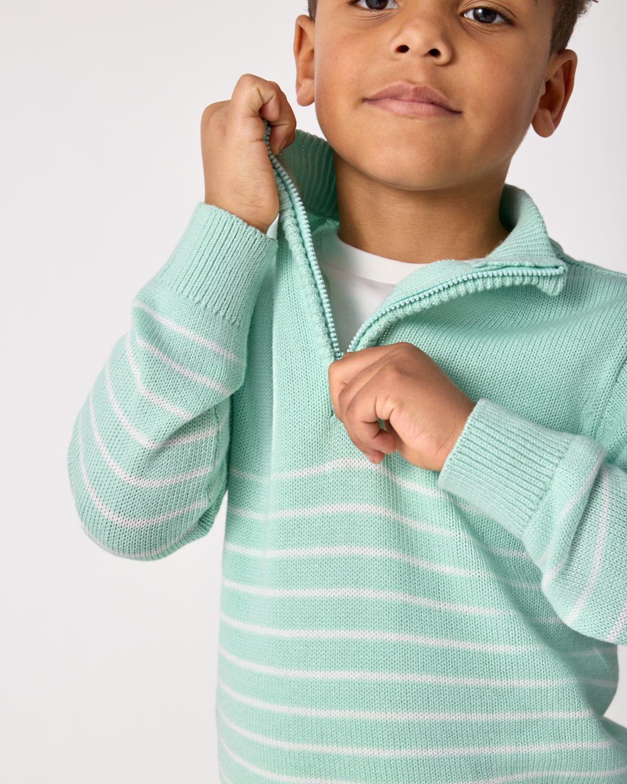 Pastel Green Stripe Zip Sweater - Image 3