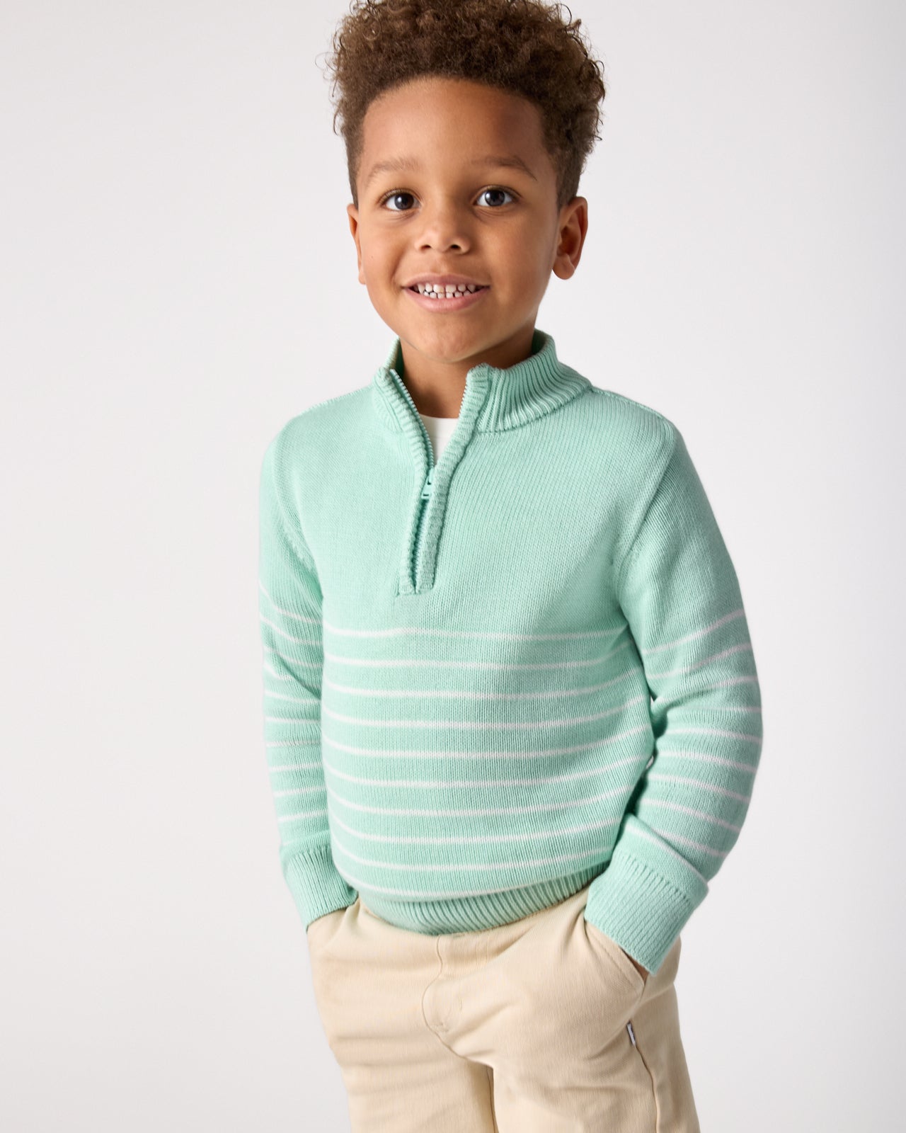 Pastel Green Stripe Zip Sweater - Image 2