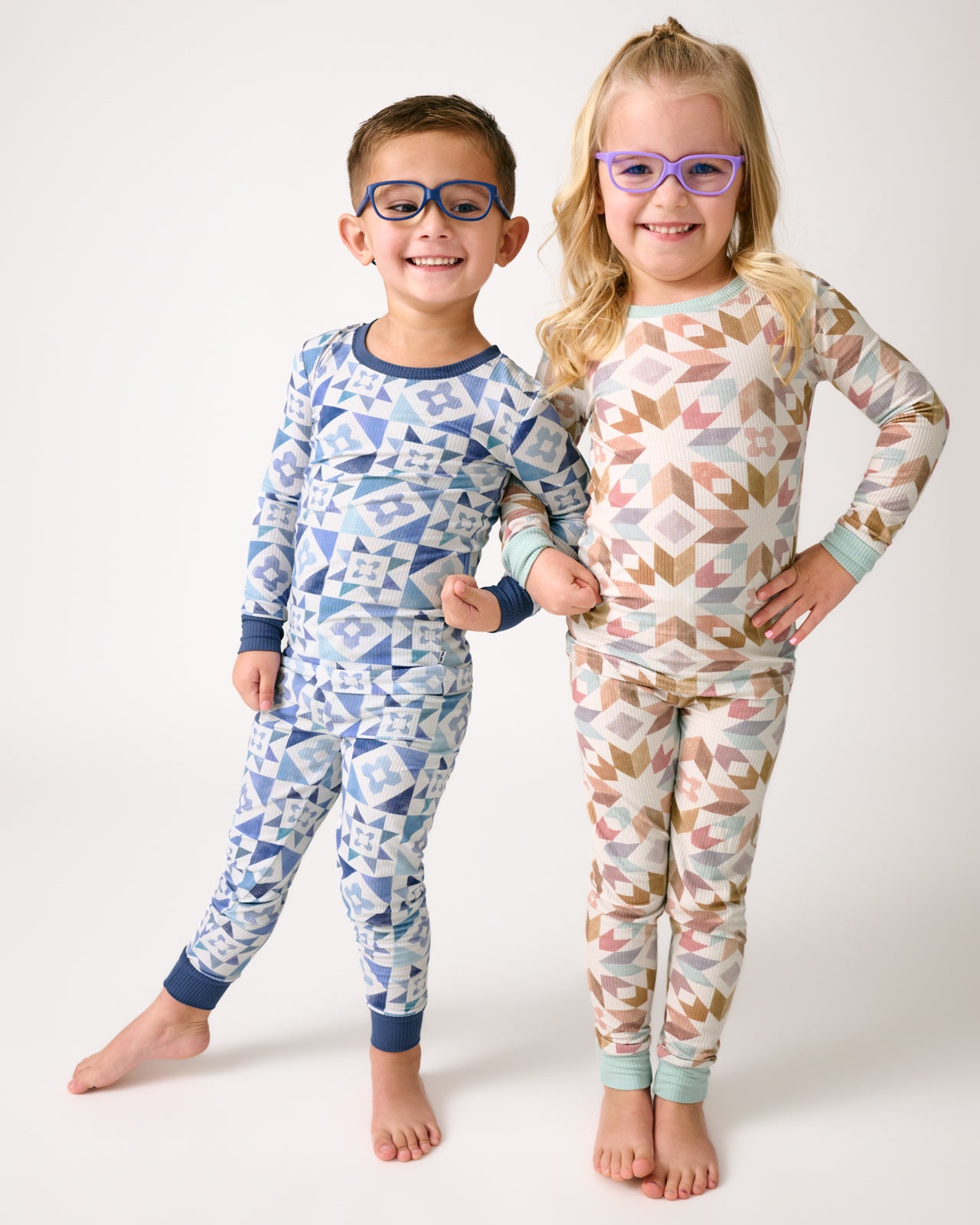 Patchwork Indigo Ribbed Two-Piece Pajama Set - Image 2
