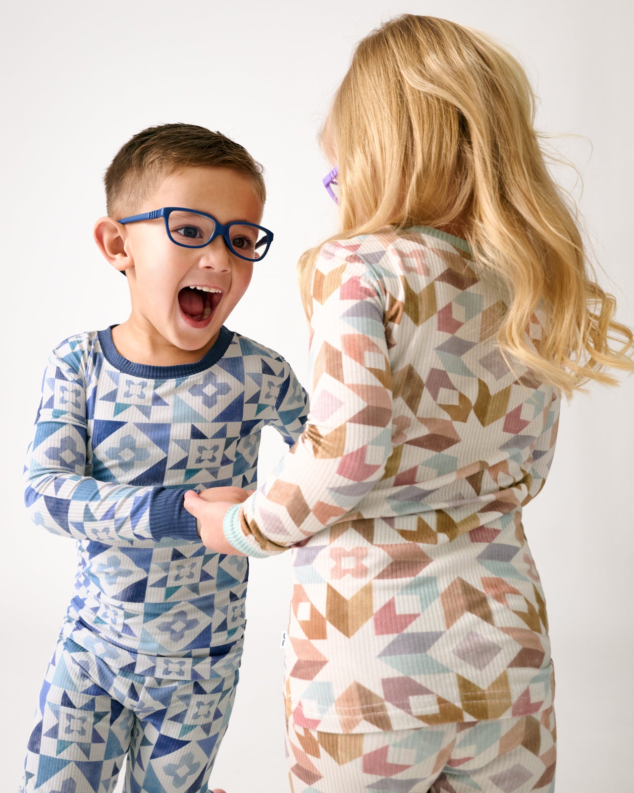 Patchwork Indigo Ribbed Two-Piece Pajama Set - Image 4