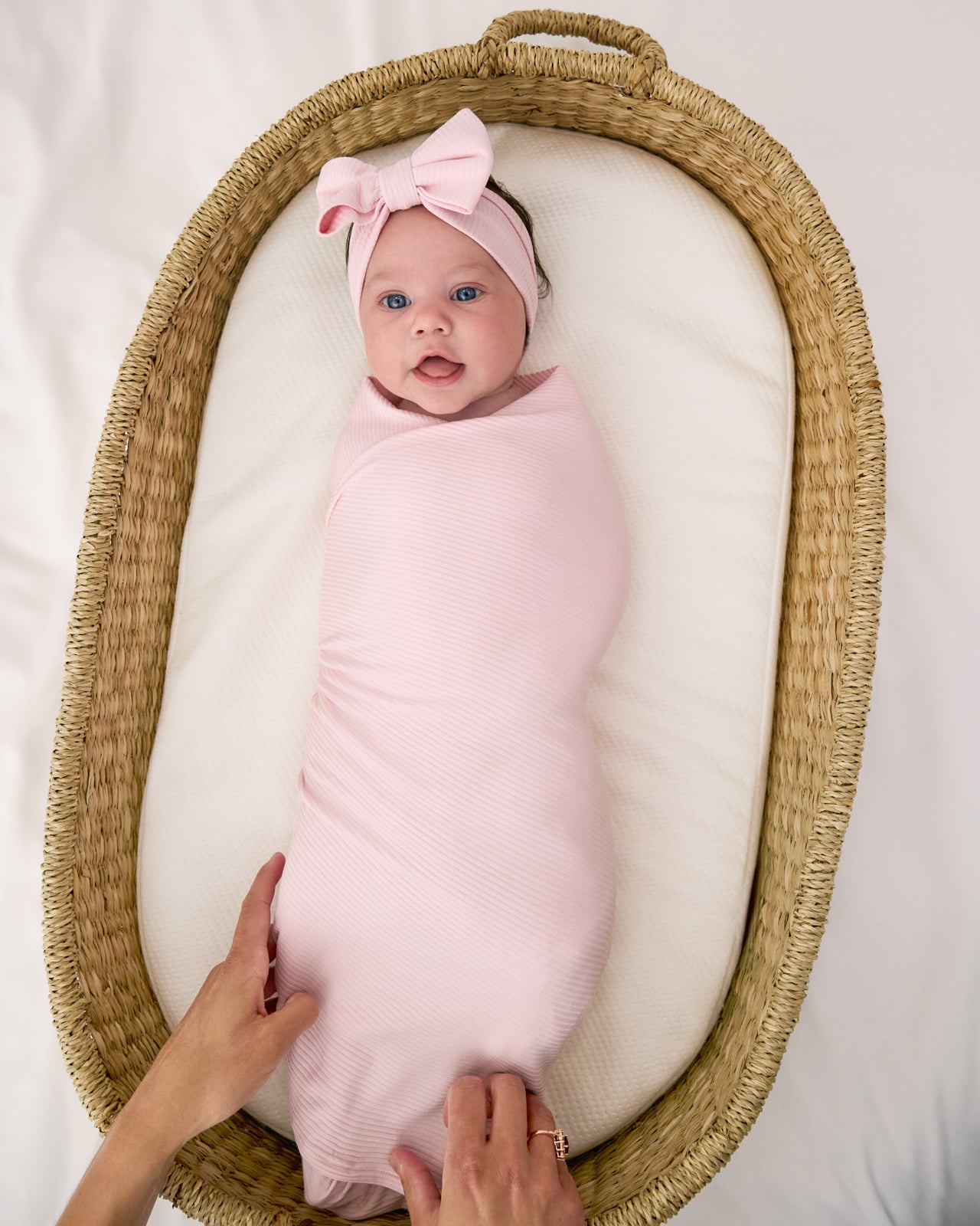 Prima Pink Ribbed Swaddle & Luxe Bow Headband Set - Image 4
