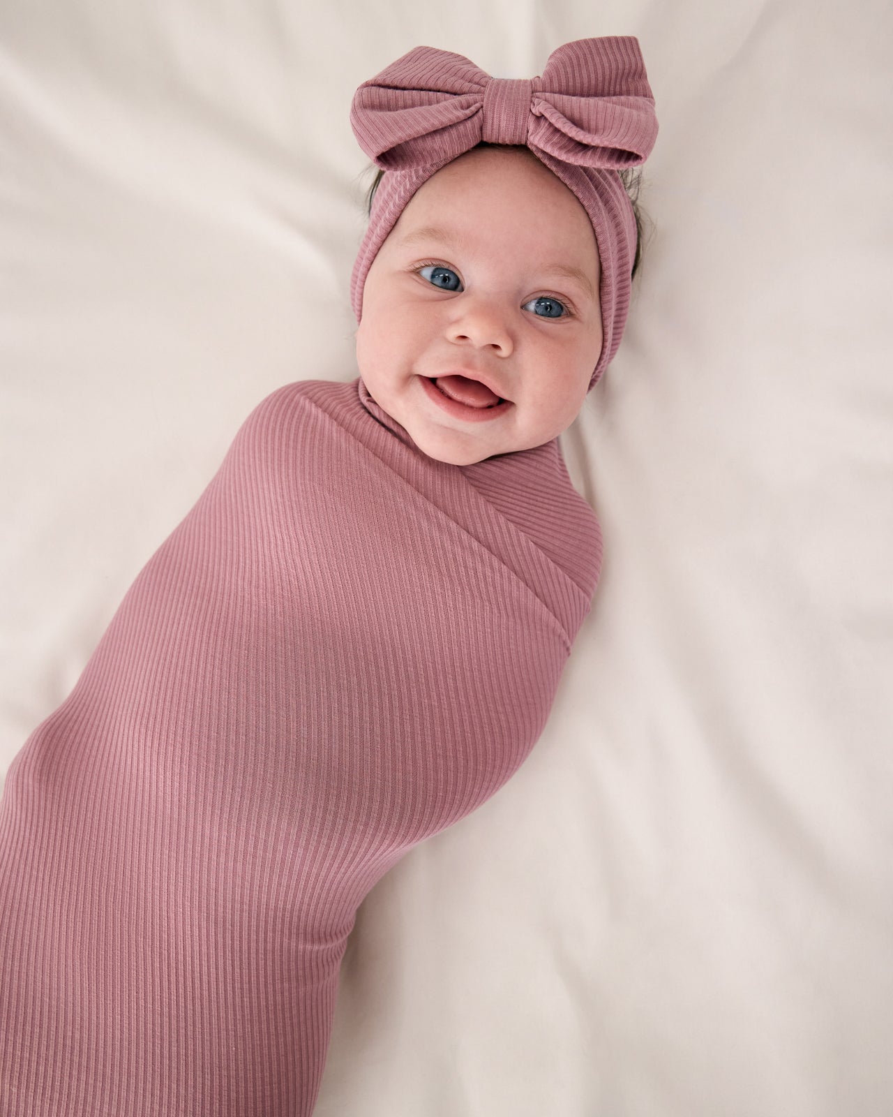 Rosewood Ribbed Swaddle & Luxe Bow Headband Set - Image 3