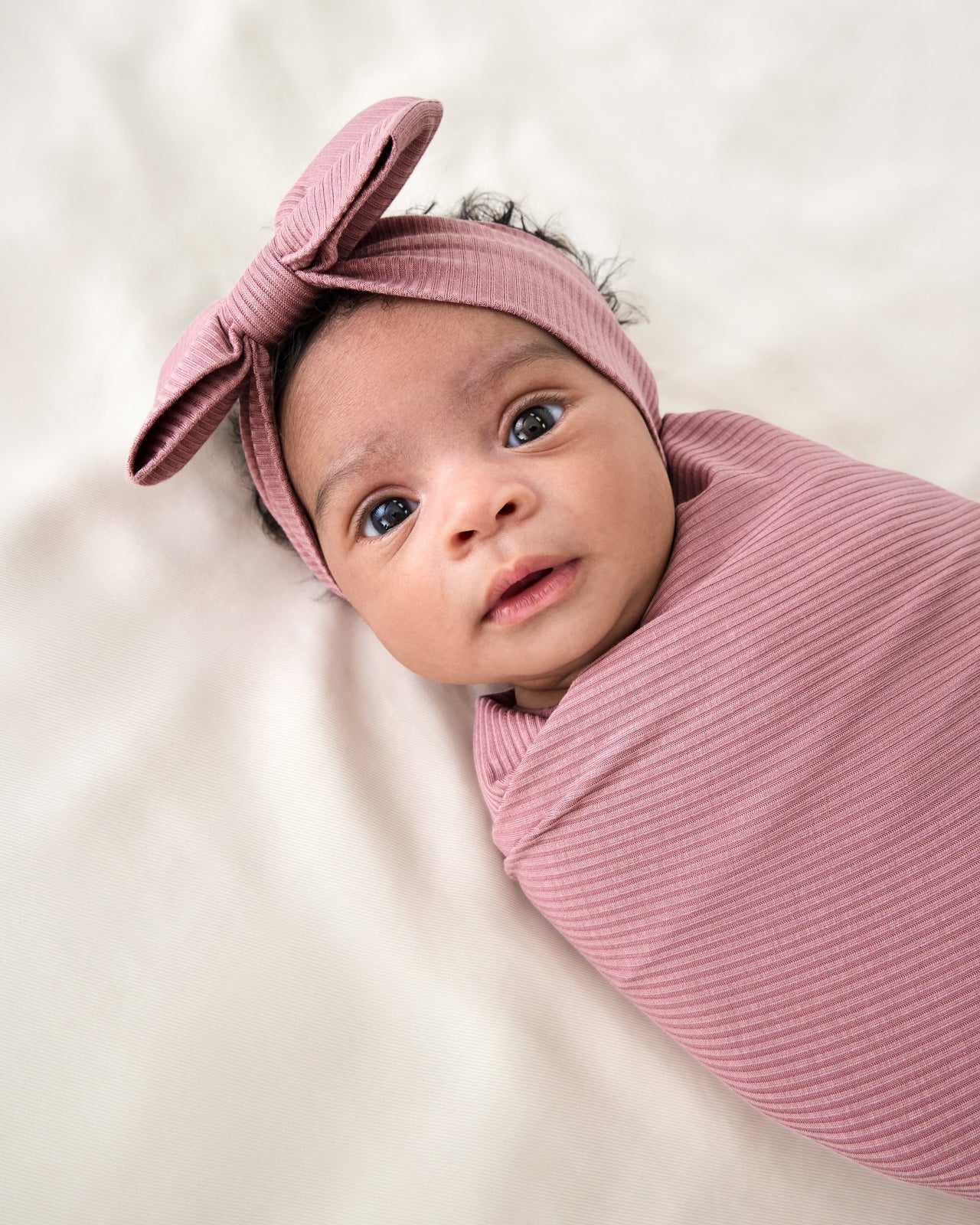 Rosewood Ribbed Swaddle & Luxe Bow Headband Set - Image 2