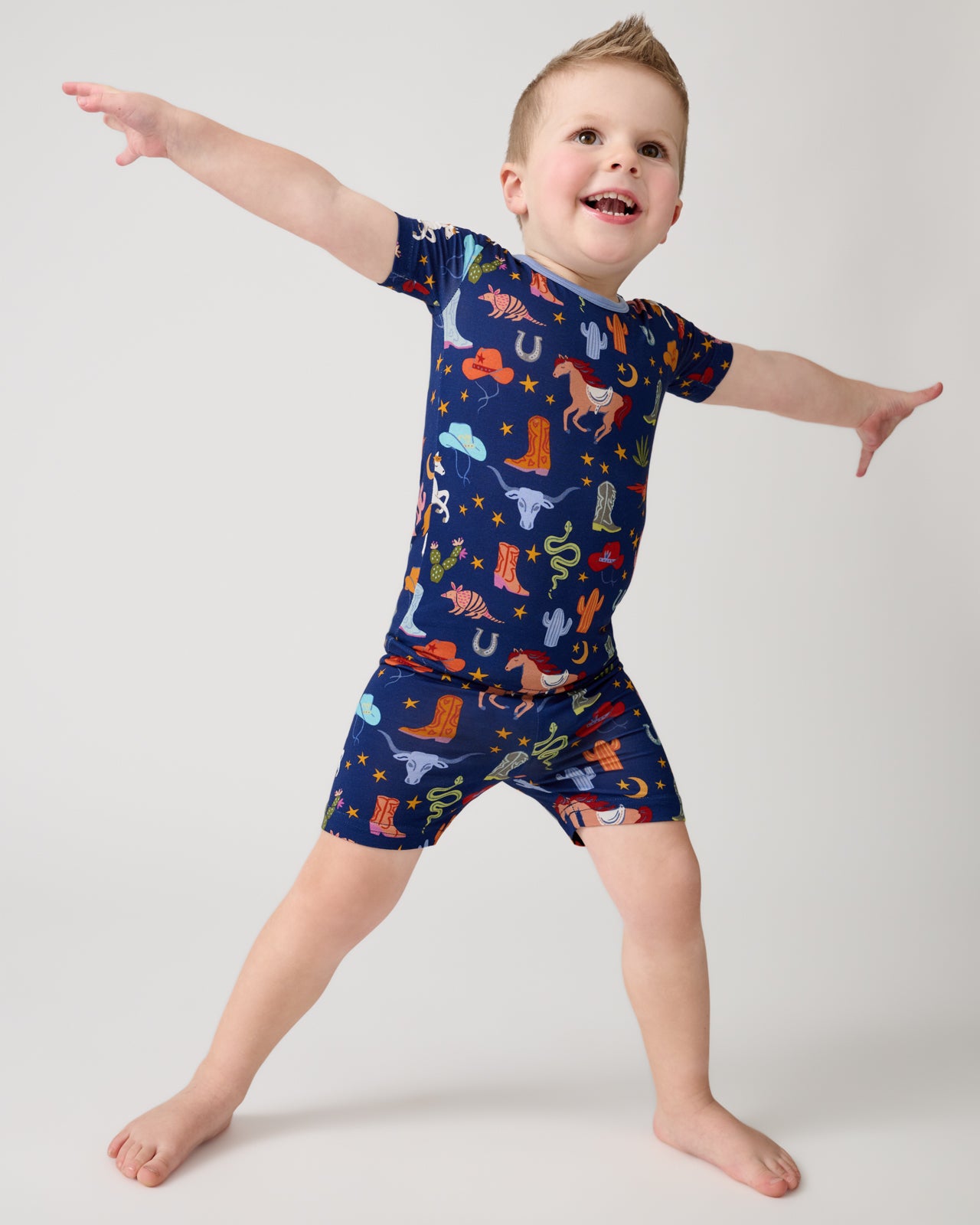 Blue Rancher Roundup Two-Piece Short Sleeve & Shorts Pajama Set