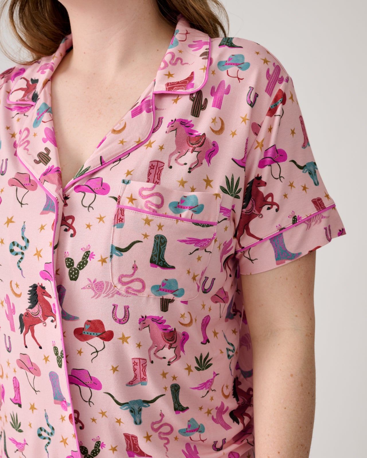 Pink Rancher Roundup Women's Short Sleeve & Shorts Pajama Set - Image 2