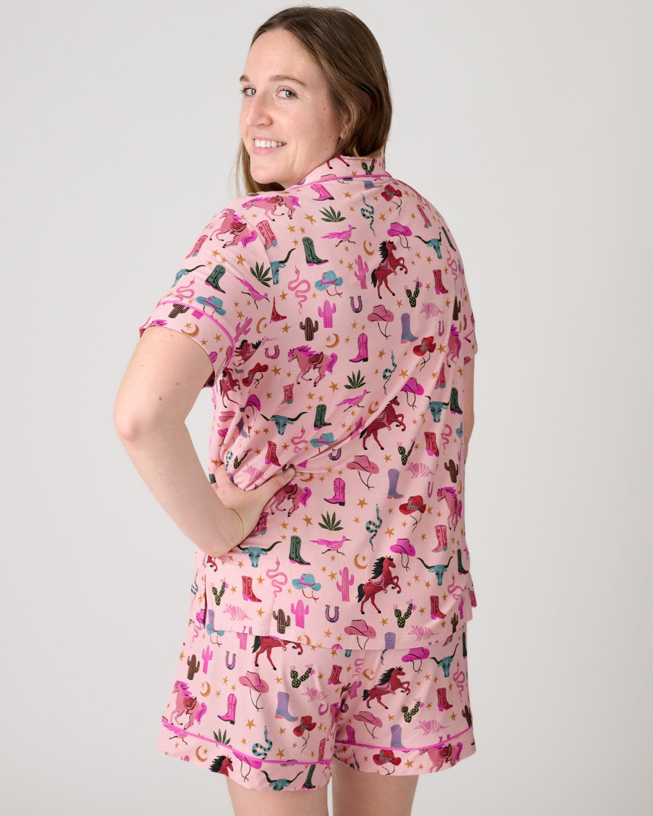 Pink Rancher Roundup Women's Short Sleeve & Shorts Pajama Set - Image 3