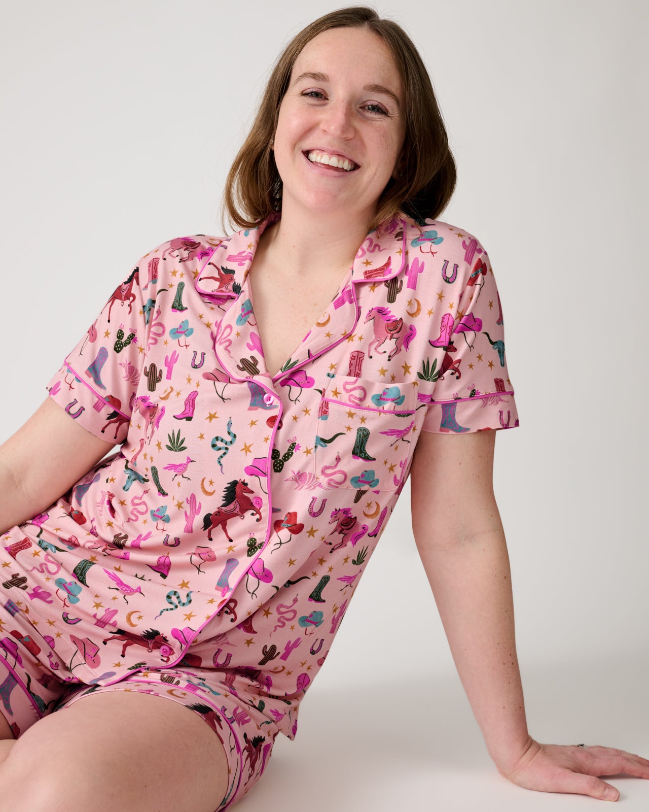 Pink Rancher Roundup Women's Short Sleeve & Shorts Pajama Set - Image 4
