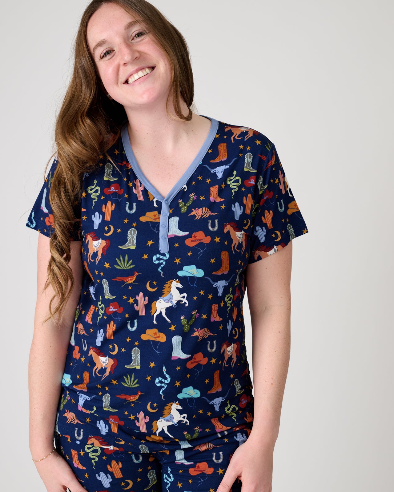 Blue Rancher Roundup Women's Short Sleeve Pajama Top