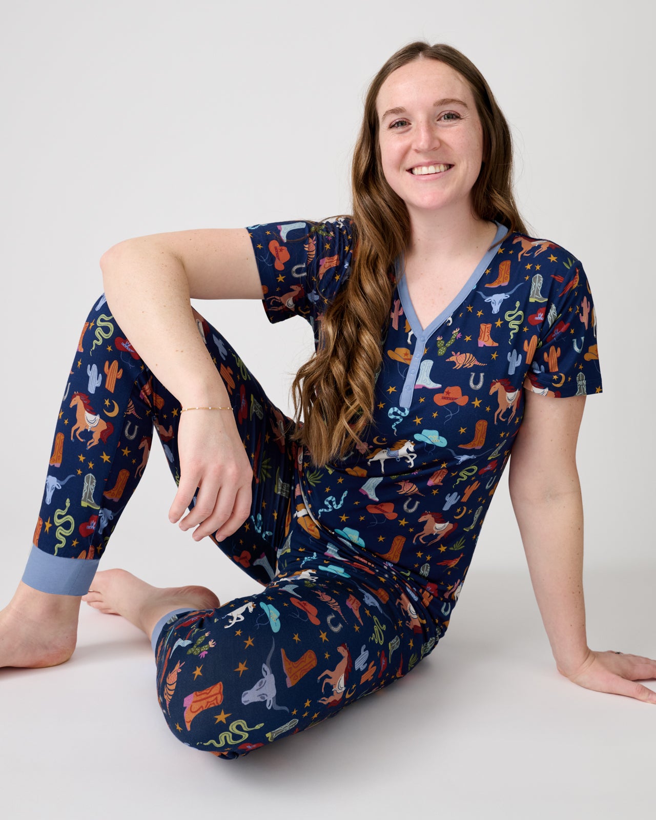 Blue Rancher Roundup Women's Short Sleeve Pajama Top - Image 2