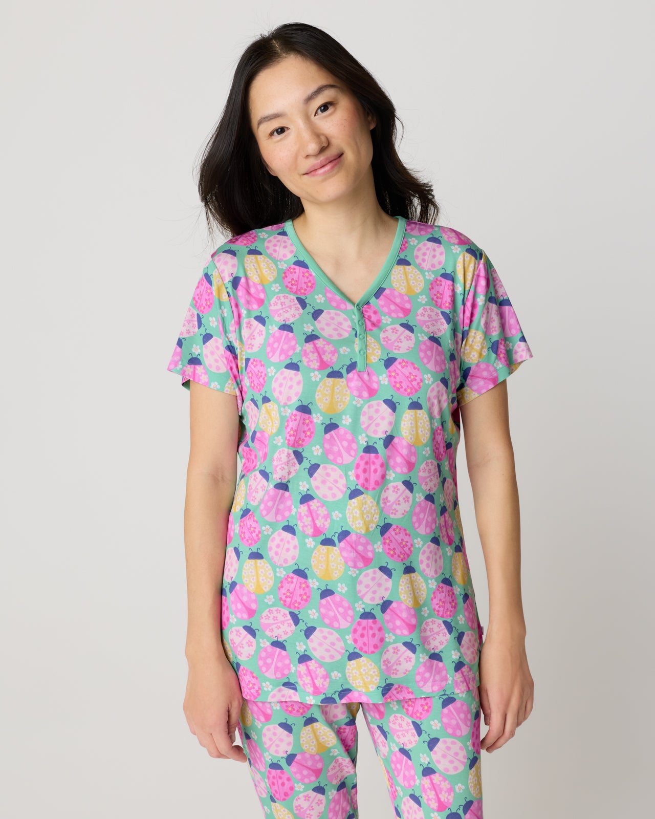 Ladybug Meadow Women's Short Sleeve Pajama Top
