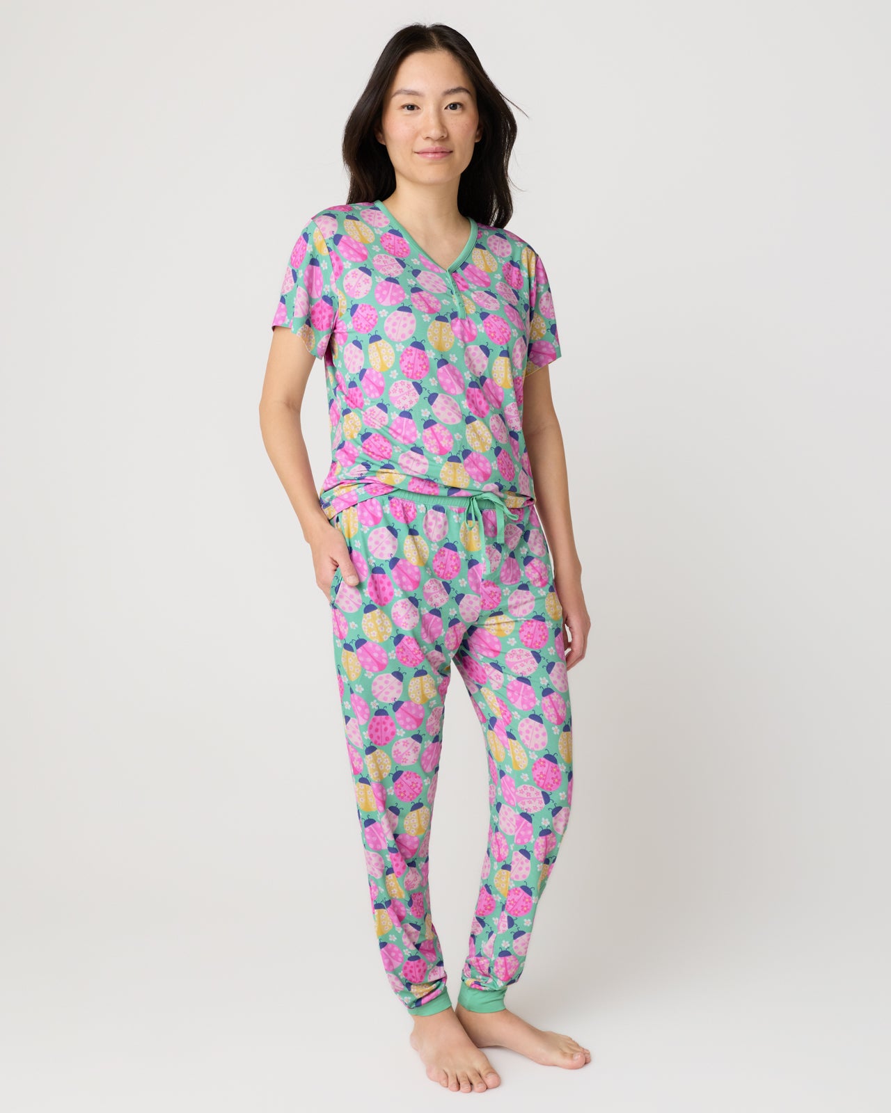 Ladybug Meadow Women's Short Sleeve Pajama Top - Image 2