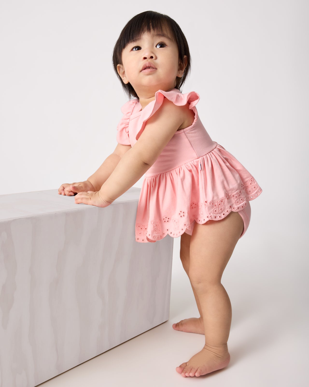 Soft Coral Puff Sleeve Eyelet Bodysuit - Image 2