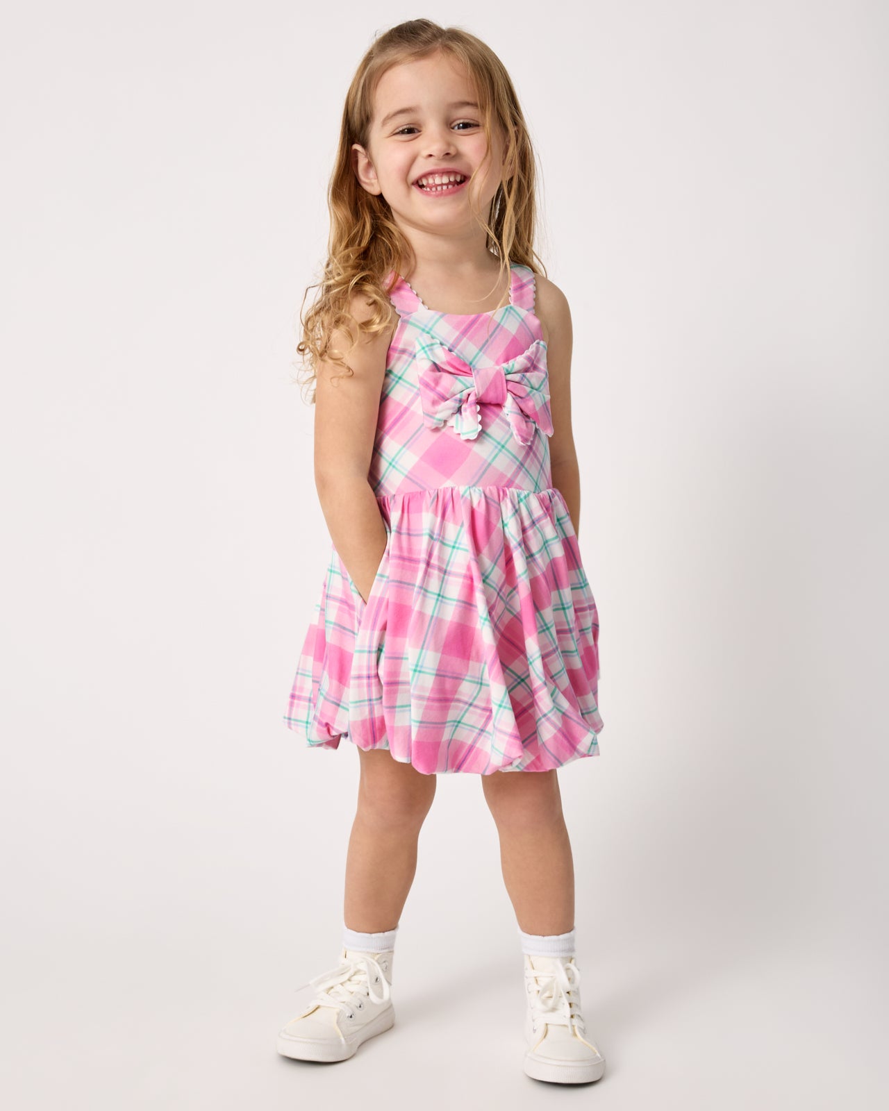 Springtime Plaid Bow Bubble Dress - Image 2