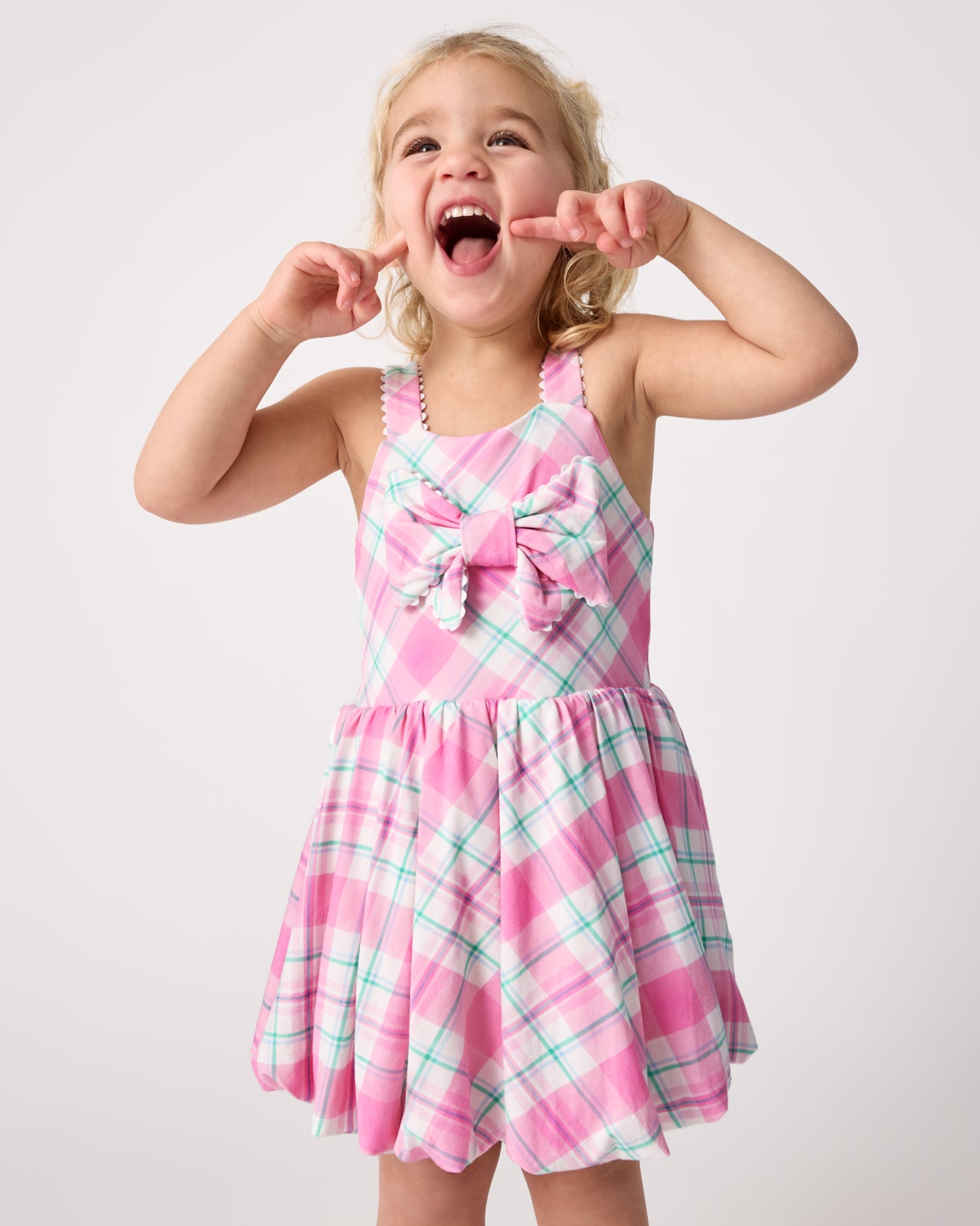 Springtime Plaid Bow Bubble Dress - Image 3