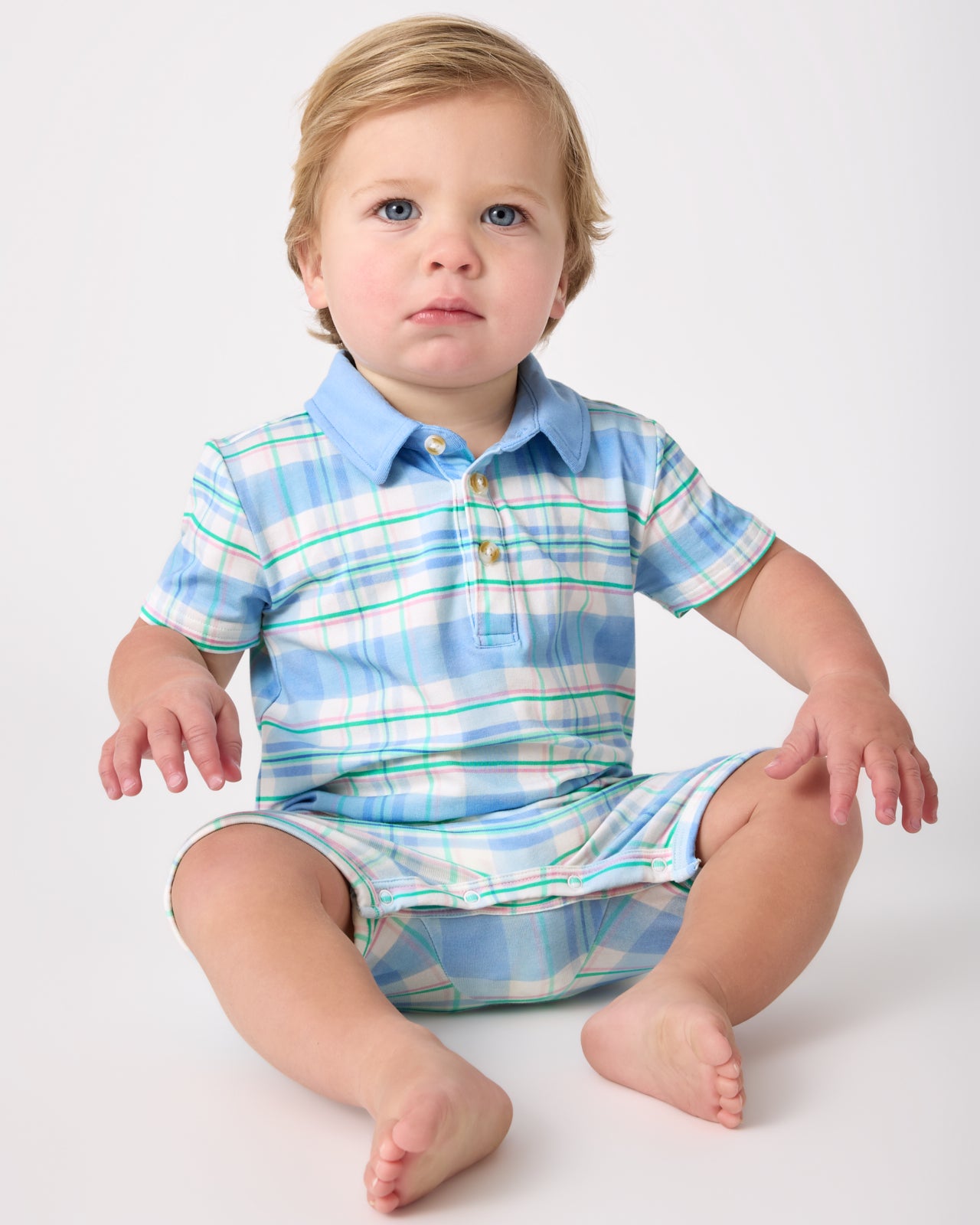Springtime Plaid Polo Shorty Romper - Image 2