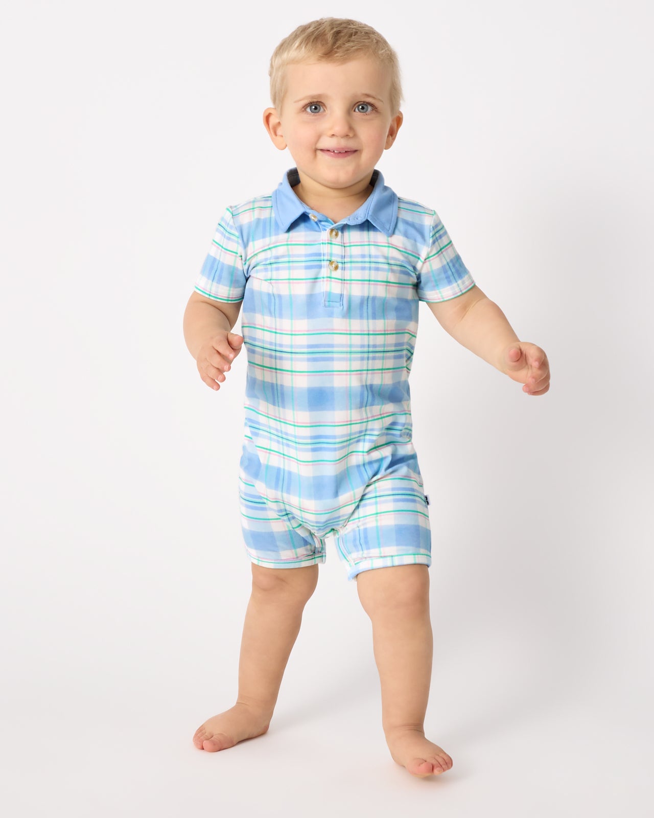 Springtime Plaid Polo Shorty Romper - Image 3
