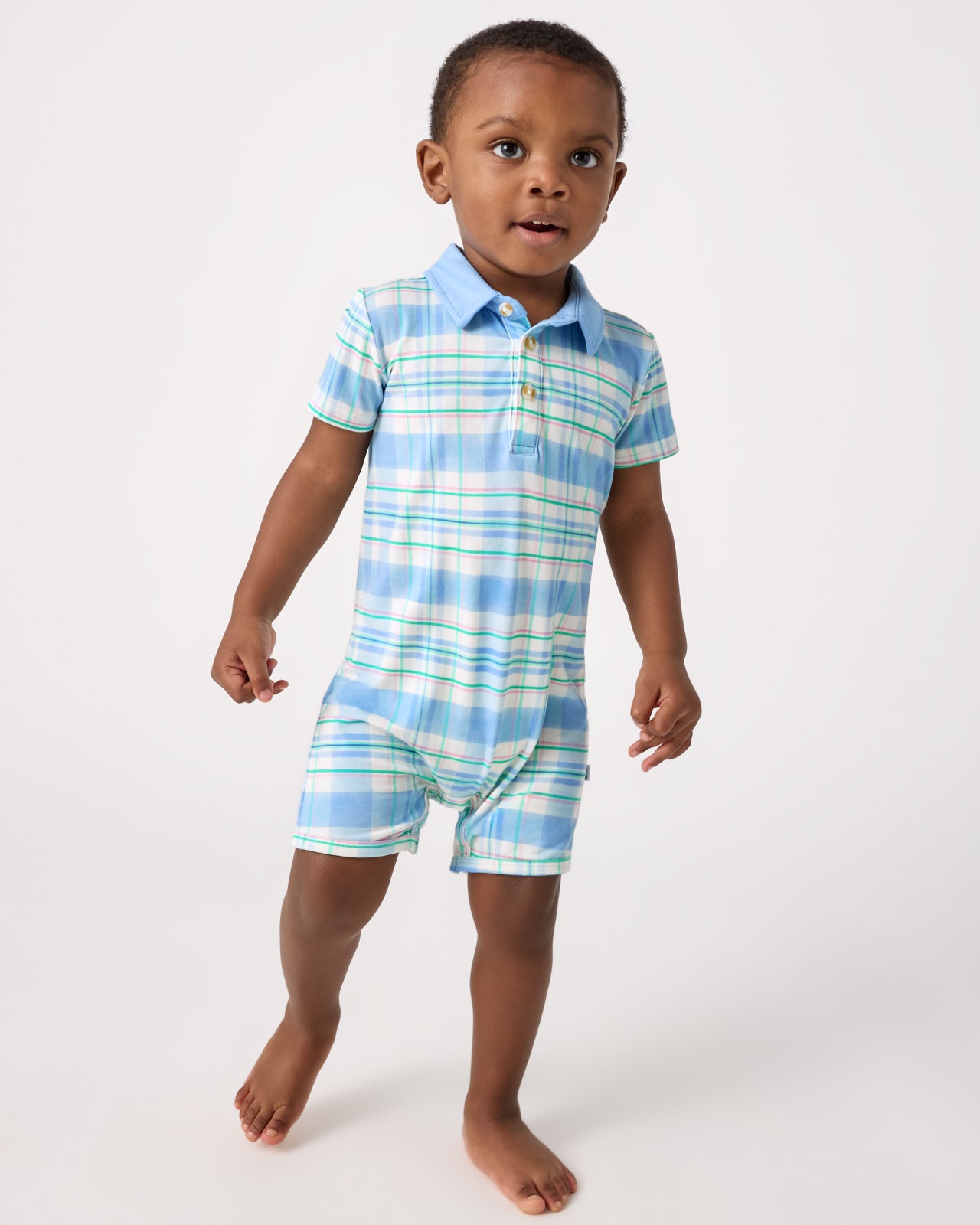 Springtime Plaid Polo Shorty Romper