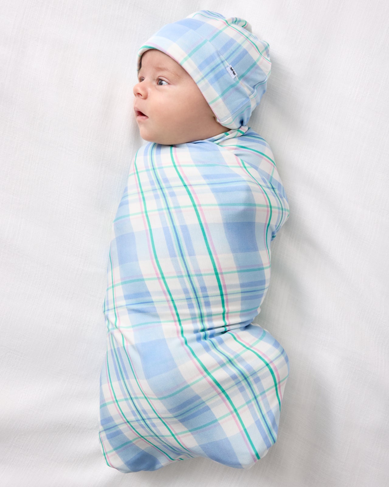 Springtime Plaid Swaddle & Hat Set