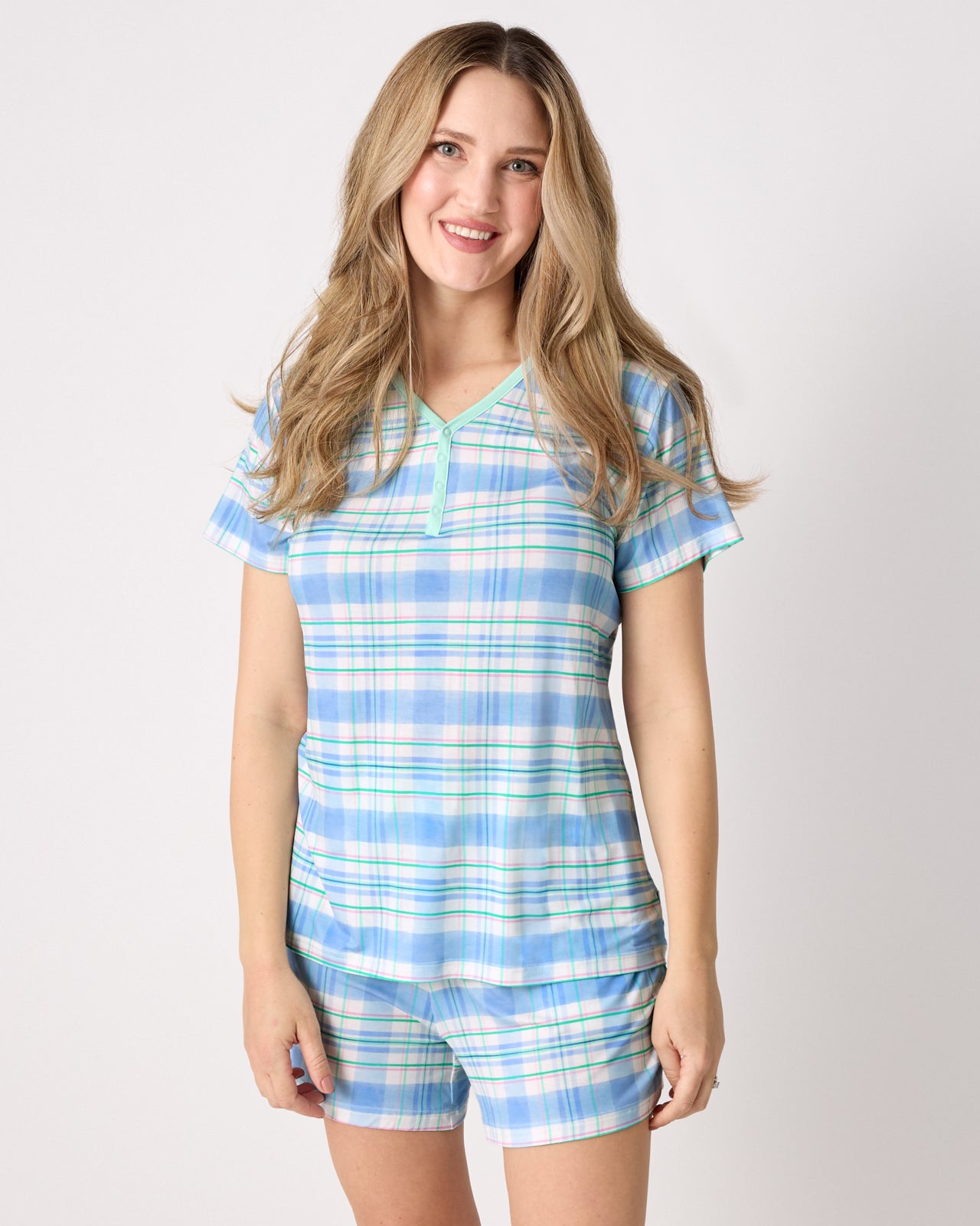 Springtime Plaid Women's Short Sleeve Pajama Top - Image 3