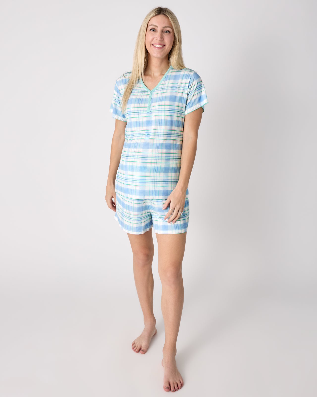 Springtime Plaid Women's Short Sleeve Pajama Top - Image 2