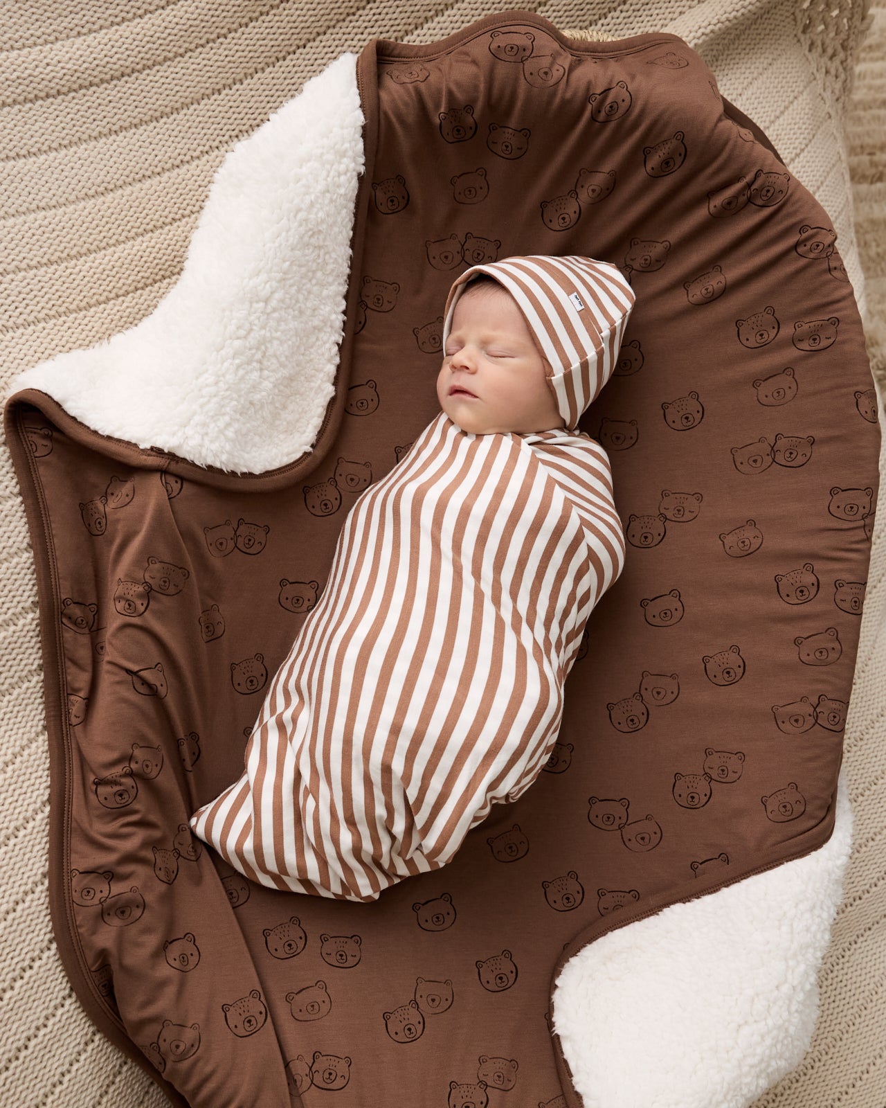 Chestnut Brown Stripe Swaddle & Luxe Bow Headband Set - Image 4
