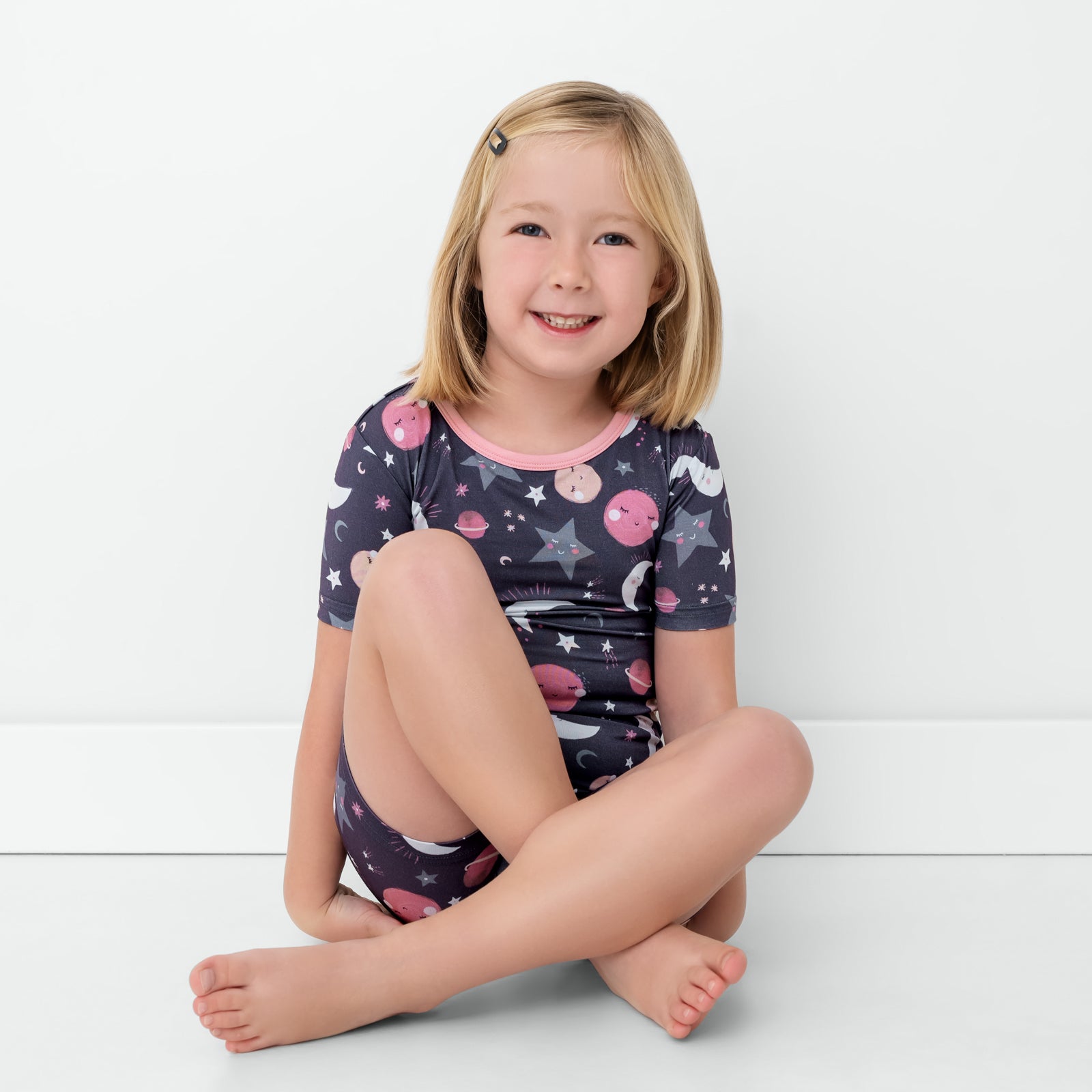 Pink To the Moon & Back Two-Piece Short Sleeve & Shorts Pajama Set - Image 2