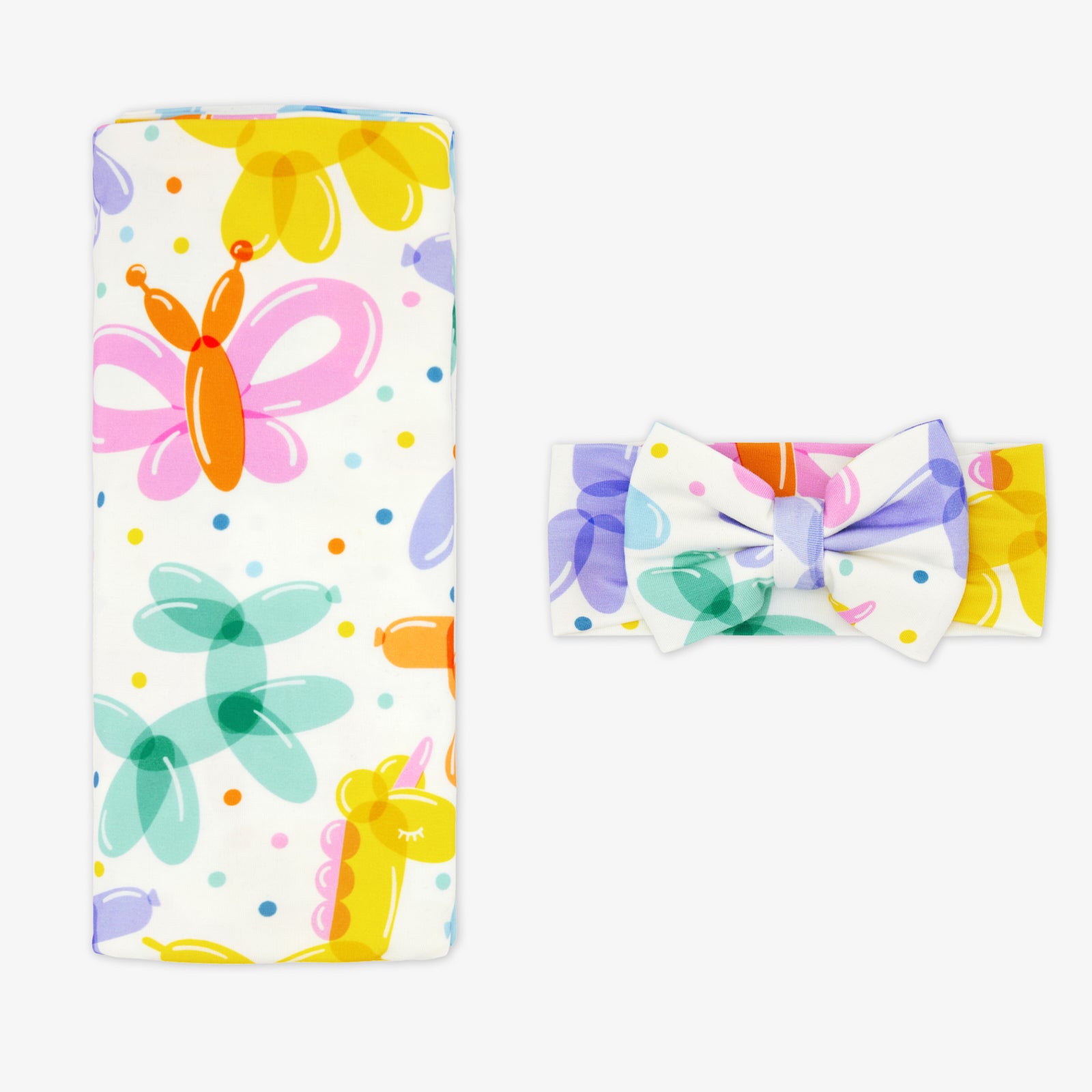 Balloon Bash Swaddle & Luxe Bow Headband Set - Image 3